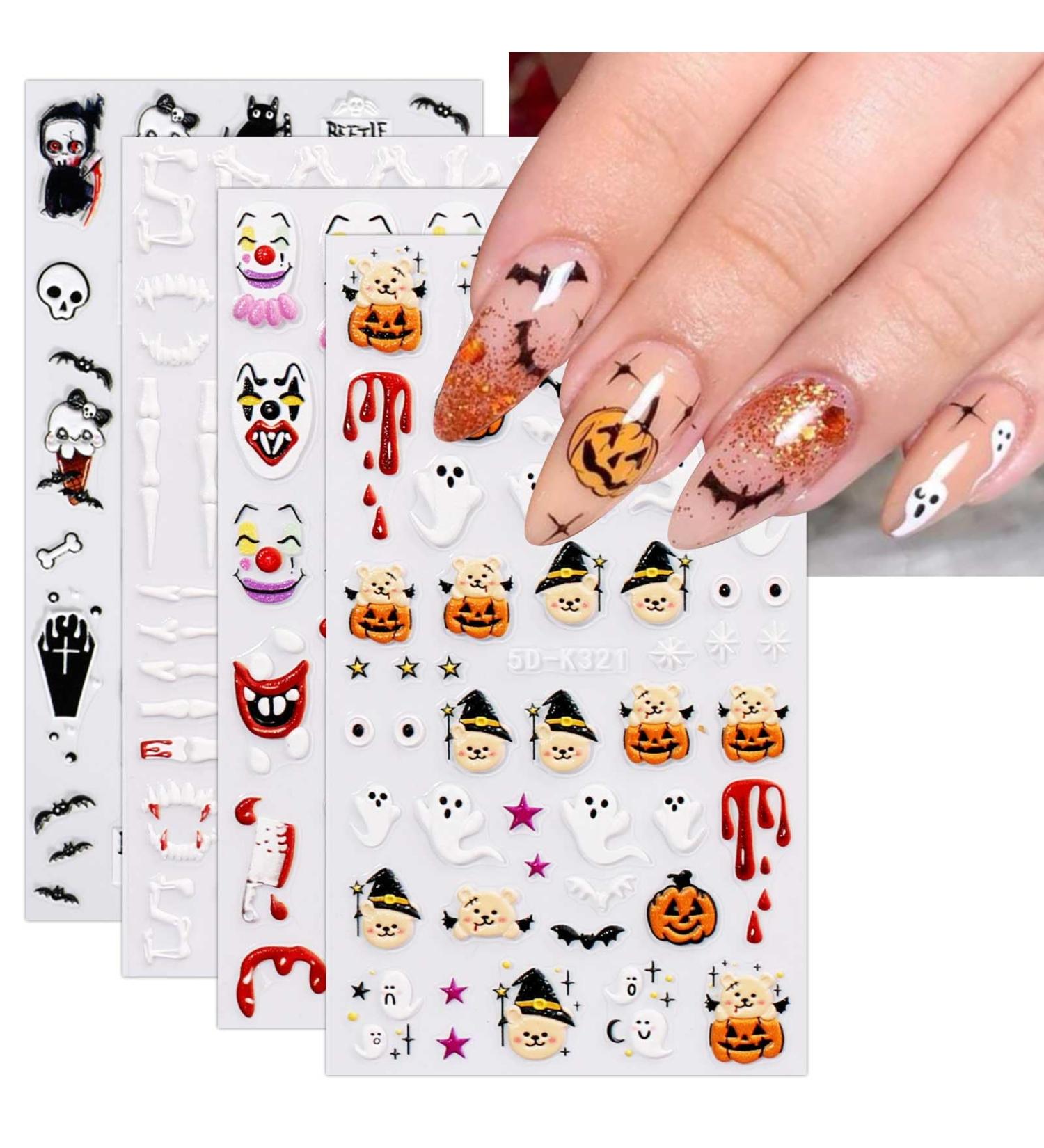 JMEOWIO 3D Embossed Halloween Nail Art Stickers Decals Self-Adhesive 5D Cute Ghost Pumpkin Star Nail Supplies Nail Art Design Decoration Accessories 4 Sheets - Buy Online on GoSupps.com