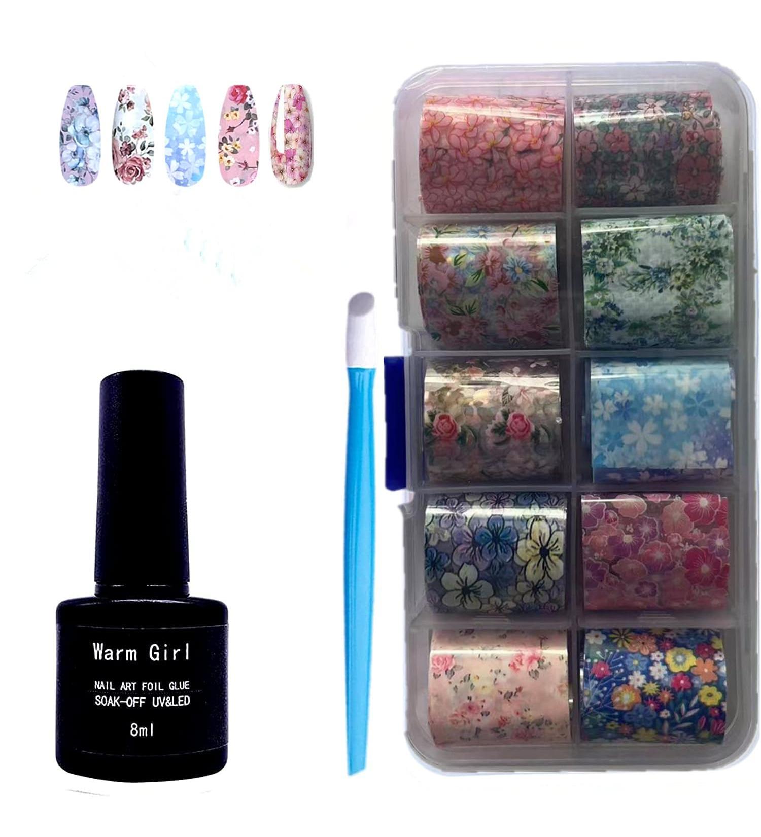 Warm Girl 8ml Nail Art Foil Glue Gel with 10 Roll Starry Sky Star Foil Stickers Set Nail Transfer Tips Manicure Art  - Buy Online on GoSupps.com