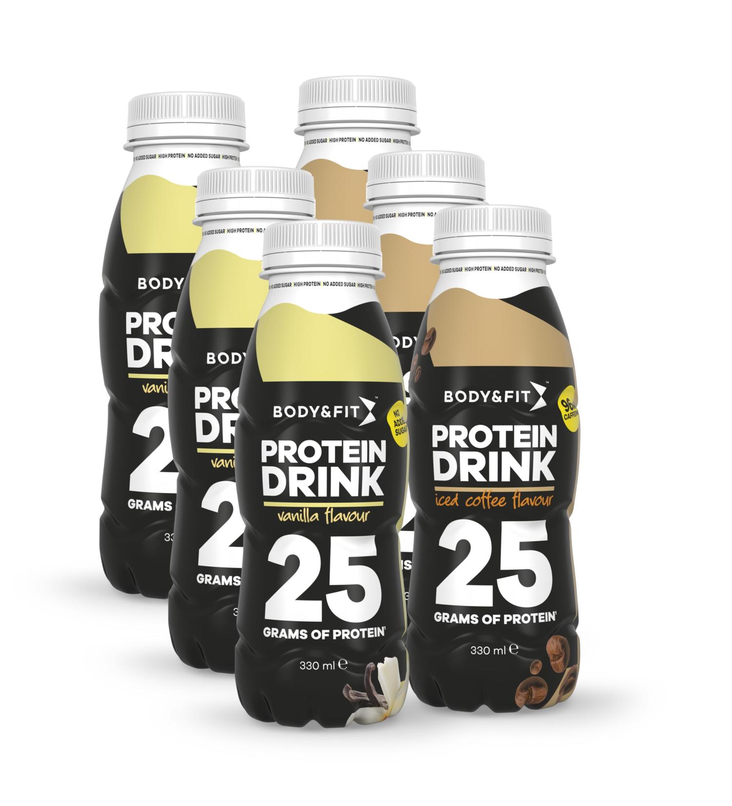  Body & Fit Body&Fit Protein Drink Ready-to-drink protein shake protein supplement vanilla and iced coffee 6 x 330 ml - Buy Online on GoSupps.com