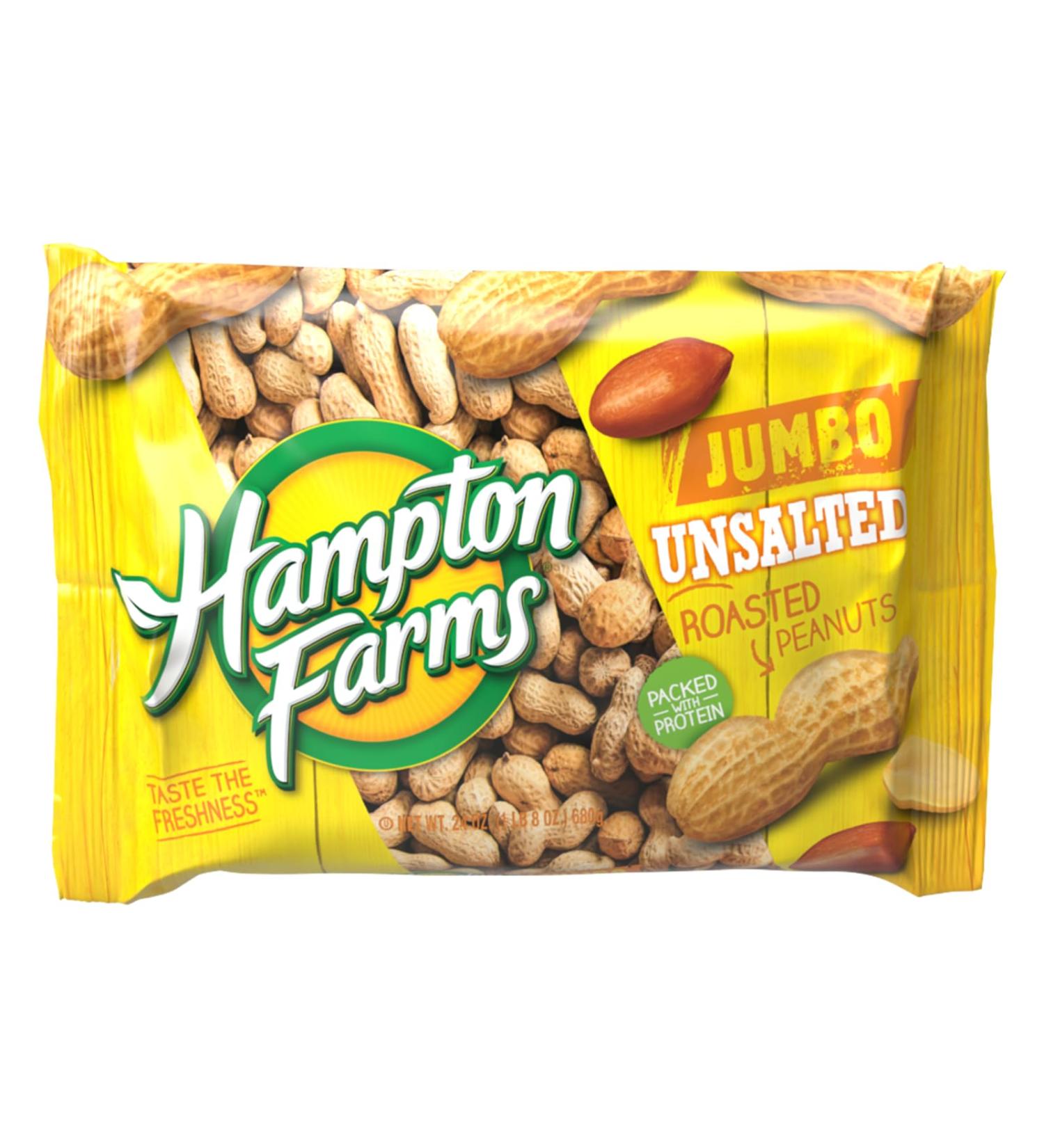 Buy Hampton Farms Jumbo Roasted In-Shell Unsalted Peanuts - 24 oz Bag | All-Natural USA Grown | International Shipping Available - Buy Online on GoSupps.com