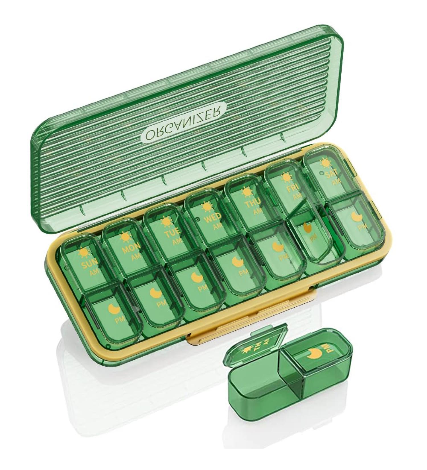 AM/PM Pill Organizer 7-Day Weekly Pill Box with 14 Compartments | Travel Medicine Organizer (Green) for Twice a Day Use - Buy Online on GoSupps.com