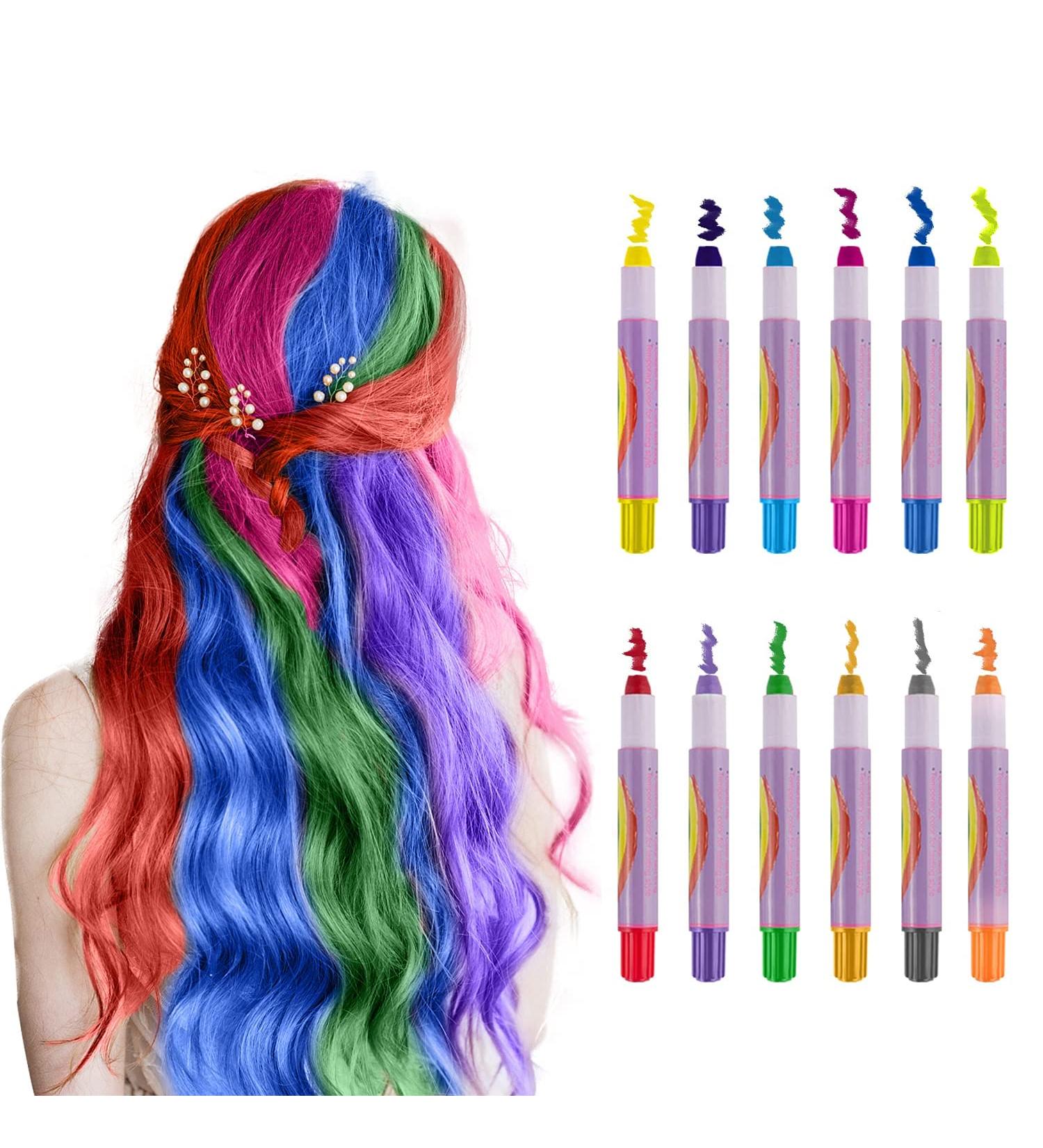 MSDADA Hair Chalk Pens - 12 Color Temporary Hair Dye for Kids - Washable Hair Color for Girls - Perfect Birthday & Christmas Gift for Girls - Blue, Purple, Pink, Red, Green & Yellow - Buy Online on GoSupps.com