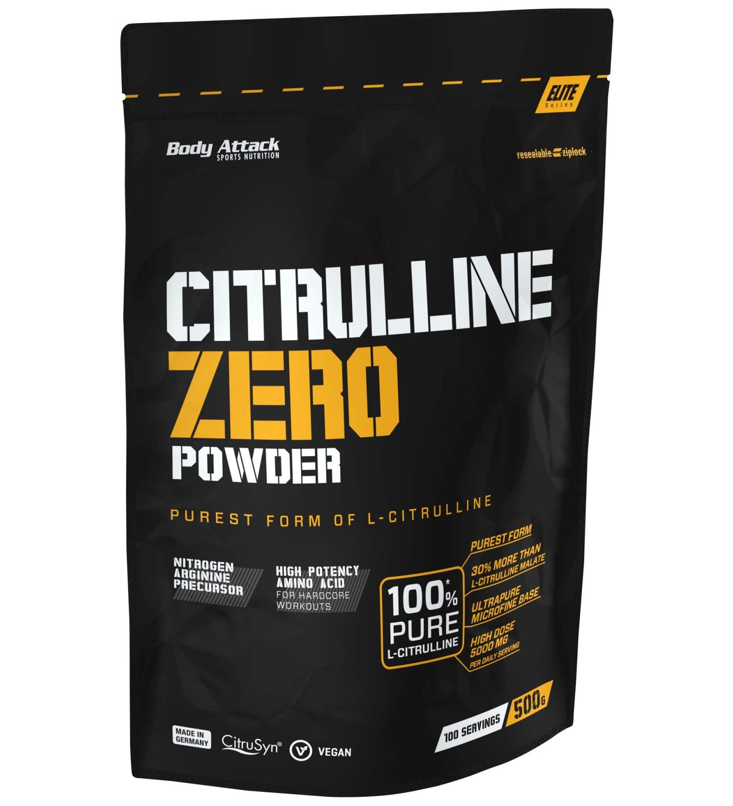 Body Attack Citrulline Zero 500g - 100% Pure L-Citrulline with Vitamin B6 & Citrusyn | Support Metabolic Processes | Made in Germany | International Shipping Available - Buy Online on GoSupps.com