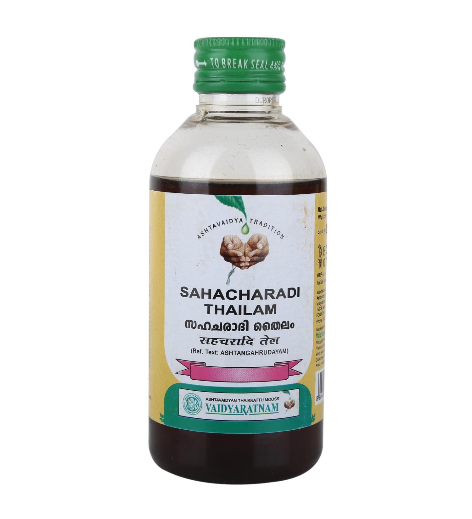Buy Vaidyaratnam Sahacharadi Thailam Pack of 2 (200ml each) - Best Herbal Oil for Pain Relief | International Shipping - Buy Online on GoSupps.com