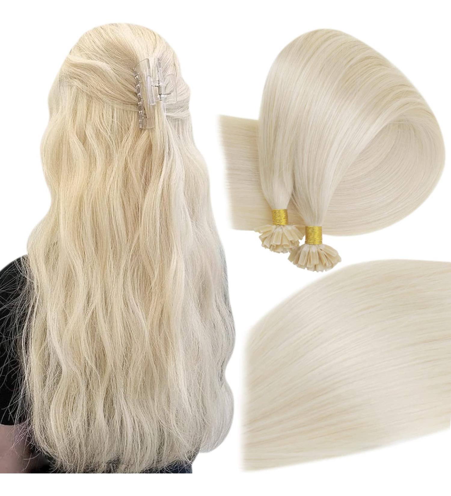 Easyouth Keratin U-Tips Real Hair Extensions - Platinum Blonde 20 Inch 50g/50 Pieces Bonding #60 - Premium Quality U-Tip Hair for Seamless Installation - Buy Online on GoSupps.com