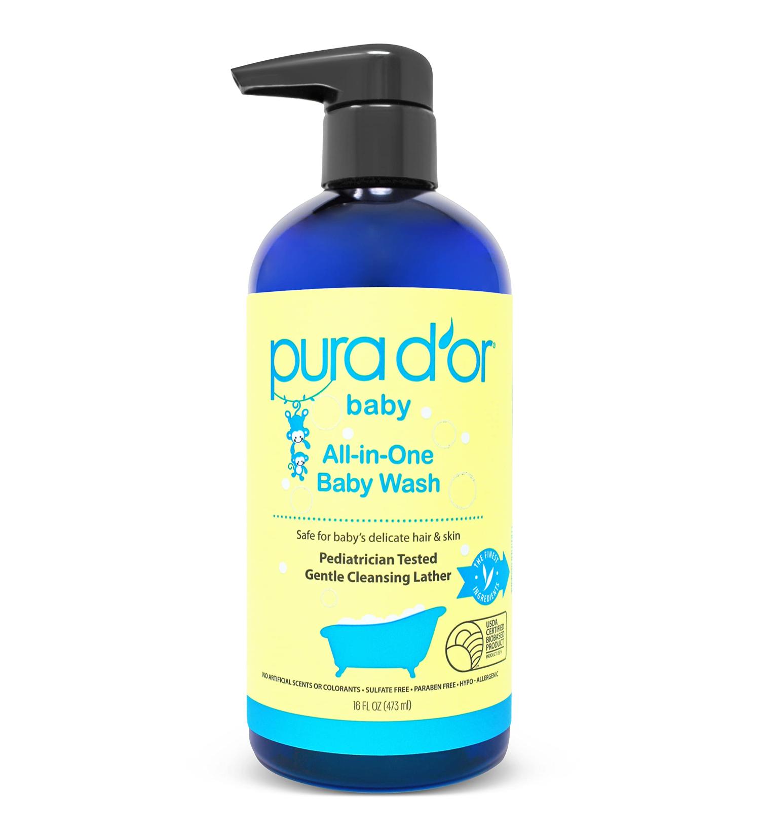 PURA D'OR USDA Biobased All-in-One Baby Wash (16oz) - Tear-Less, Hypoallergenic, Gentle, Calming 2-in-1 Bath Wash & Shampoo - Buy Online on GoSupps.com
