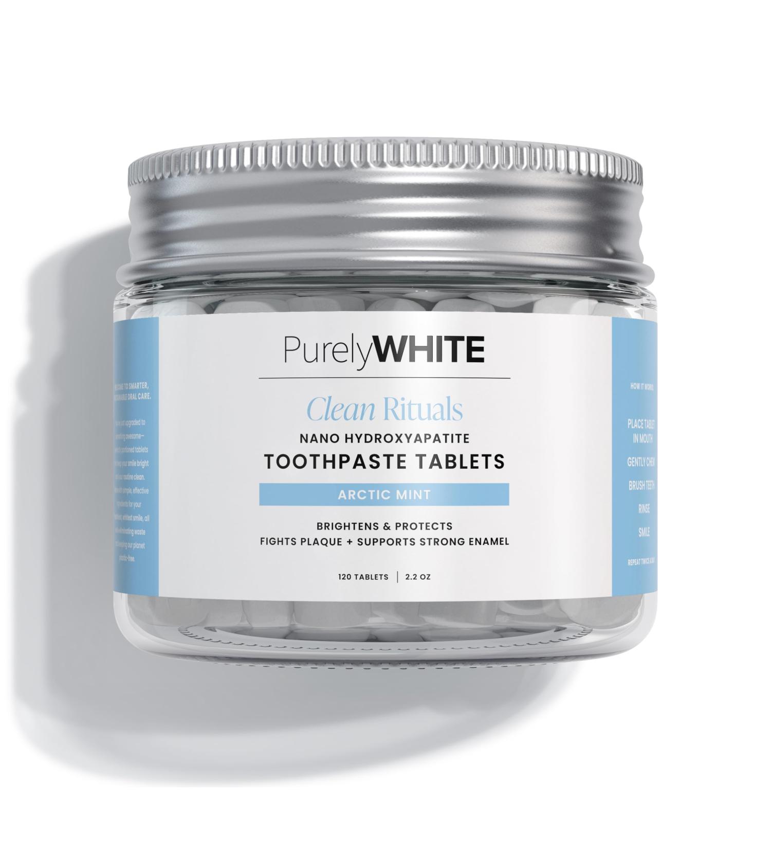 PurelyWHITE | Remineralizing Toothpaste Tablets | Nano Hydroxyapatite Fluoride-Free | 120 Toothpaste Tabs | Freshens Breath Whitens Teeth & Strengthens Tooth Enamel