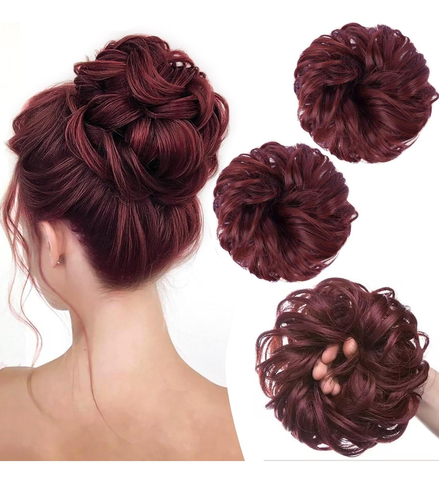PORSMEER 2-Pack Curly Wavy Messy Hair Bun Extensions for Women - Red - Buy Online on GoSupps.com