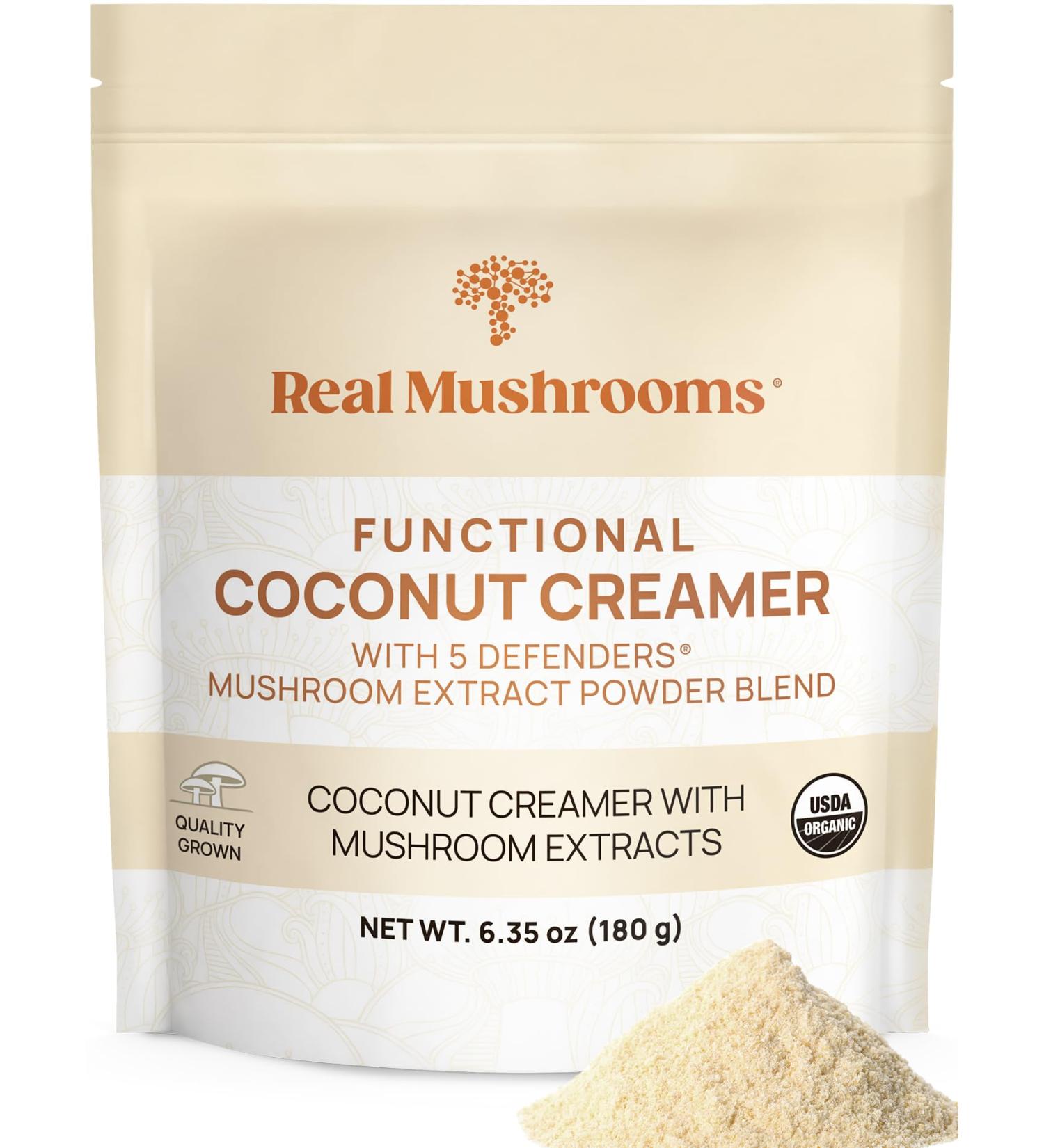 Real Mushrooms Functional Coconut Creamer with Reishi, Lucuma & Ceylon Cinnamon Organic, Dairy-Free Vegan Coffee Creamer for Smoothies & Drinks 90 Servings Organic Cream Coconut Powder - Buy Online on GoSupps.com