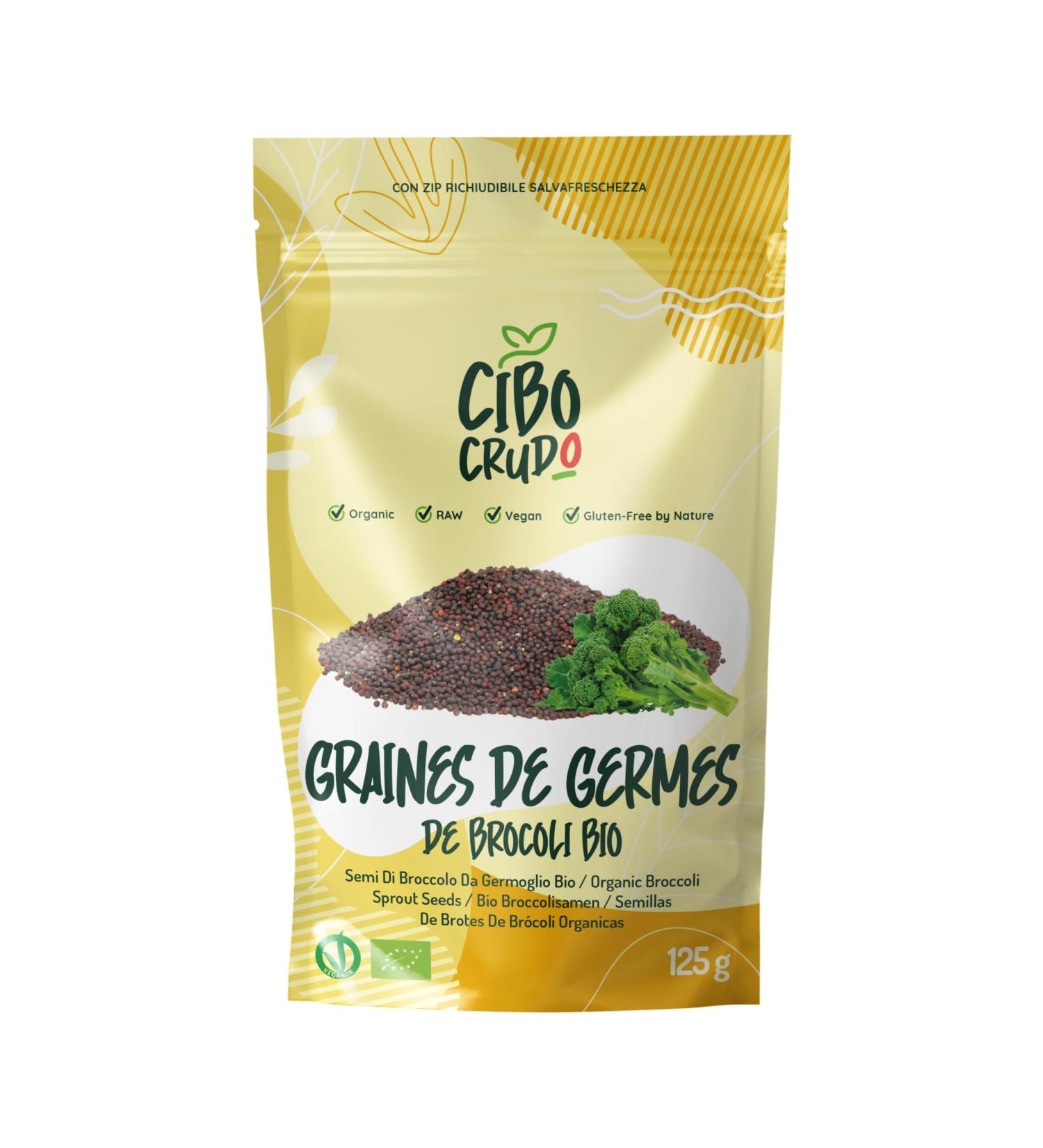 Organic Broccoli Seed to Germer - 125 g. For the Germination of Organic Broccoli at home. Source of Vitamins A B C and E. Contains Potassium Calcium and Iron Antioxidants. - Buy Online on GoSupps.com
