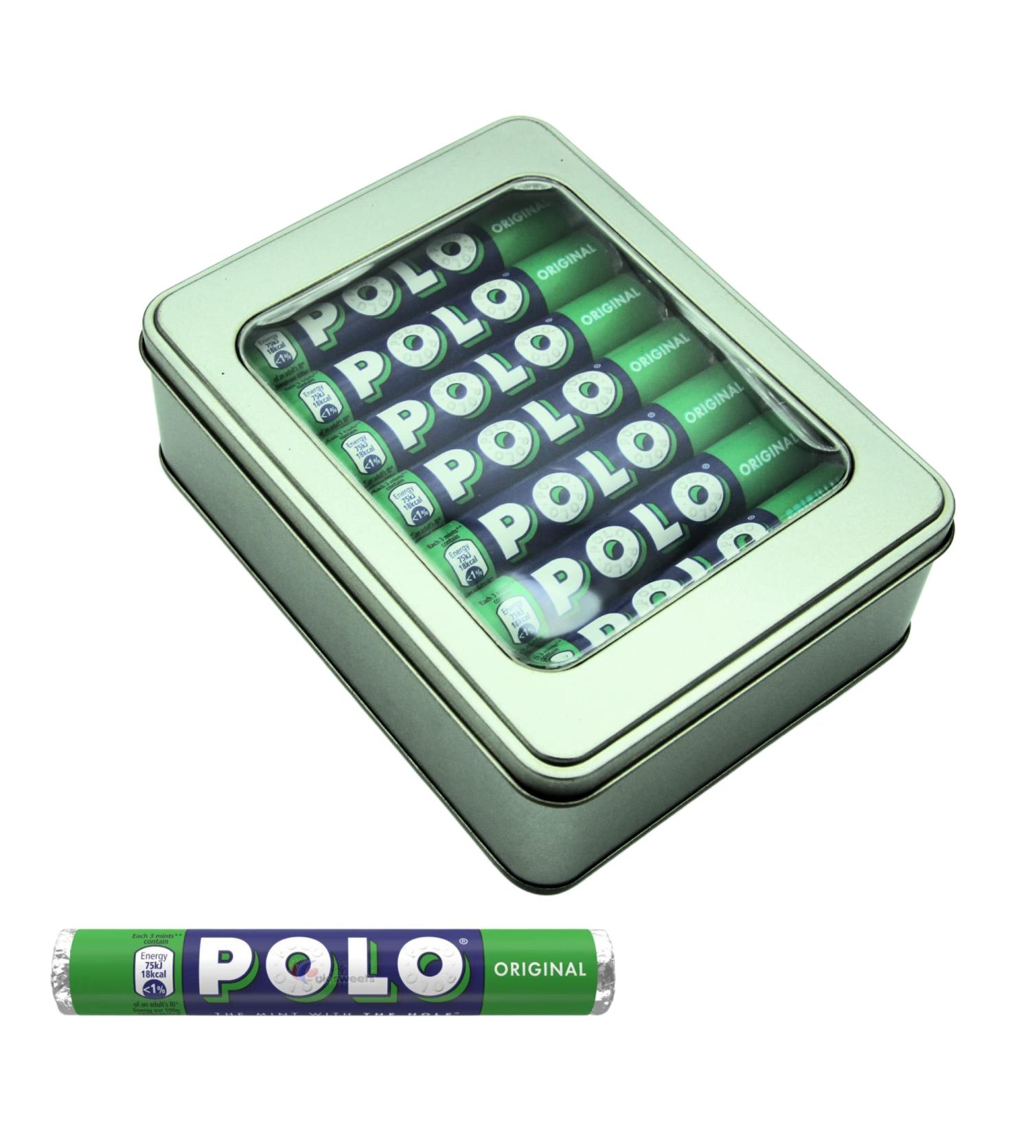 Polo Mints Original Sweets 16 Tubes x 34 g and Silver Window Lid Refillable Tin - Buy Online on GoSupps.com
