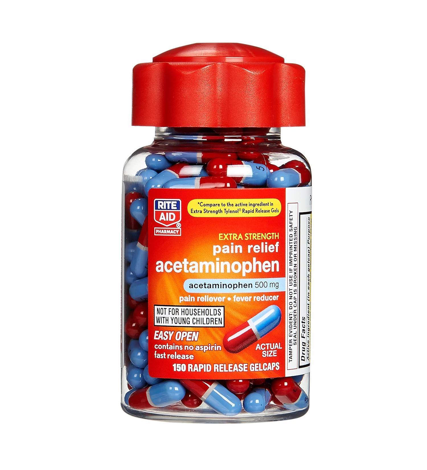 Rite Aid Extra Strength 500mg Acetaminophen Rapid Release Gelcaps - 150 Count | Pain Relief for Joints, Muscles, Arthritis, and Back - Buy Online on GoSupps.com