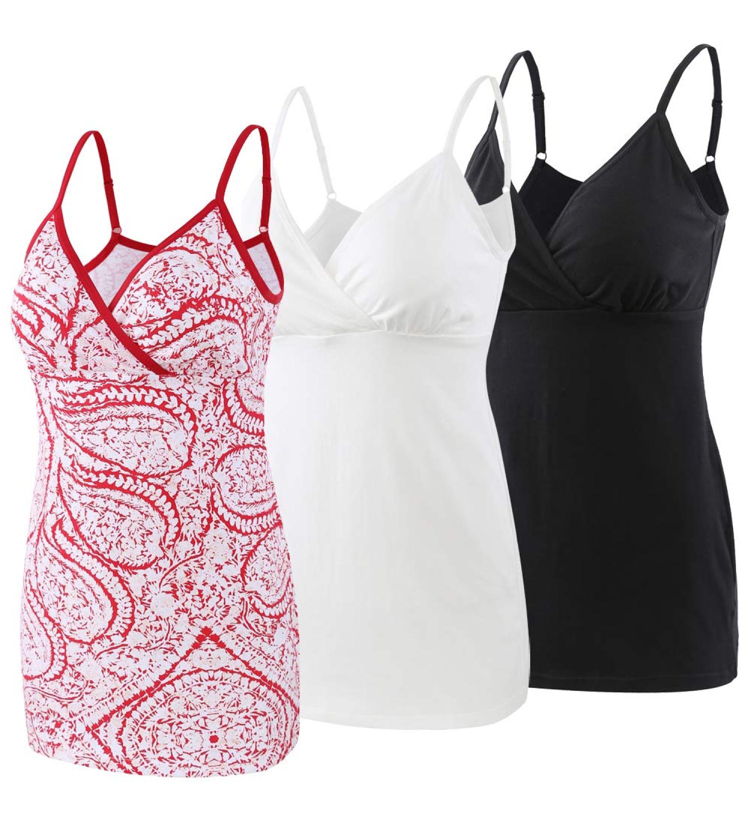 MANCI Women's Cotton Maternity Nursing Tank Cami Pajama Top for Breastfeeding - S White/Black/Red Pattern - Buy Online on GoSupps.com