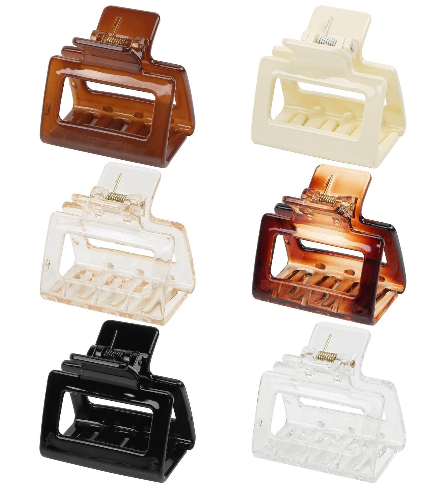 6 PCS Non-Slip Hair Claw Clips Set for Women and Girls - Small Square and Rectangle Clips for Thick and Thin Hair - Bright Hair Accessories - Buy Online on GoSupps.com