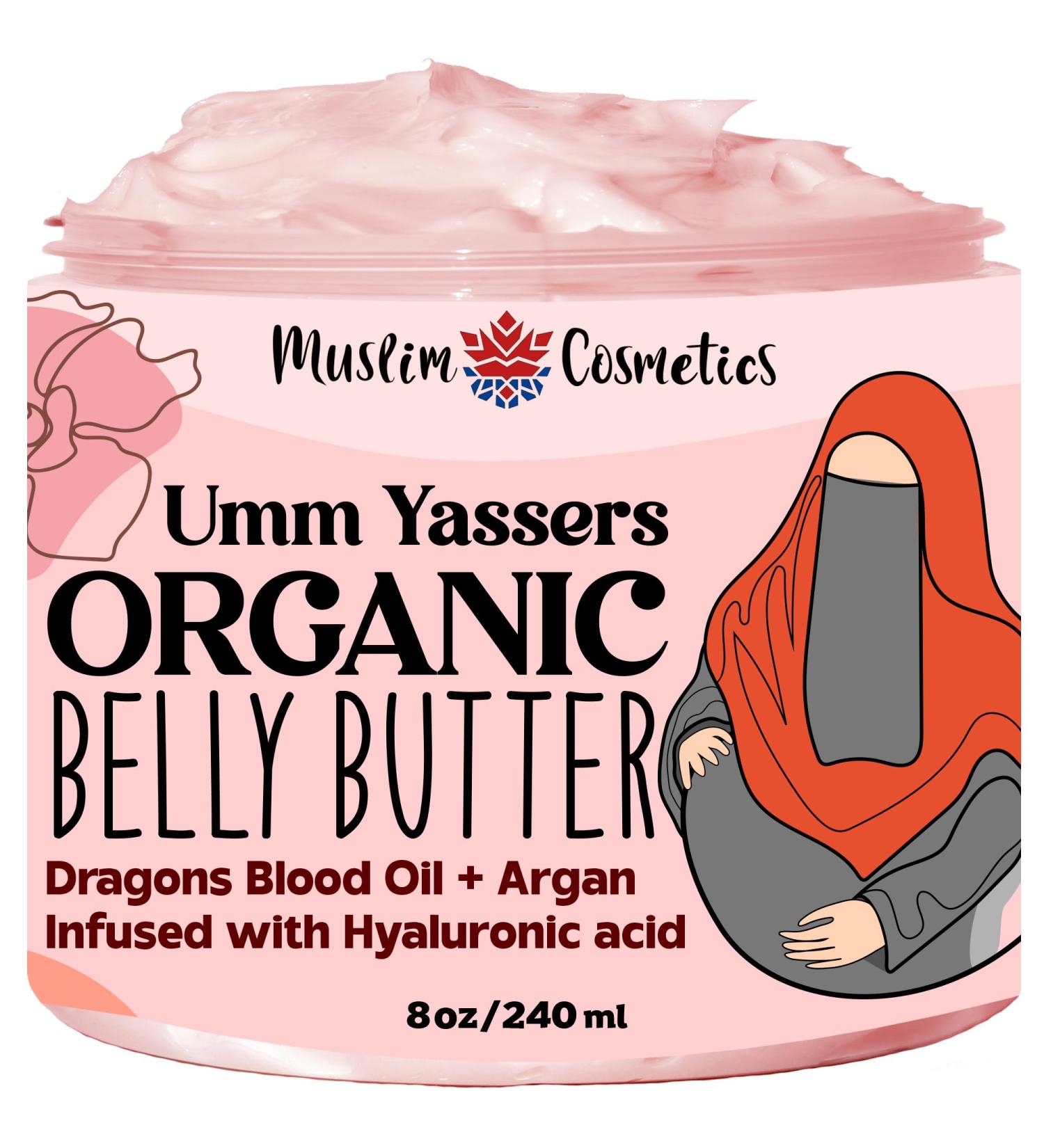 ORGANIC Belly Butter/Hyaluronic acid/Argan / 100% Natural/With Essential oils like Rose + Frankincense + Myrrh & Neroli // Made in Canada - Muslim Cosmetics - Umm Yassers Belly butter (8oz (240ml))