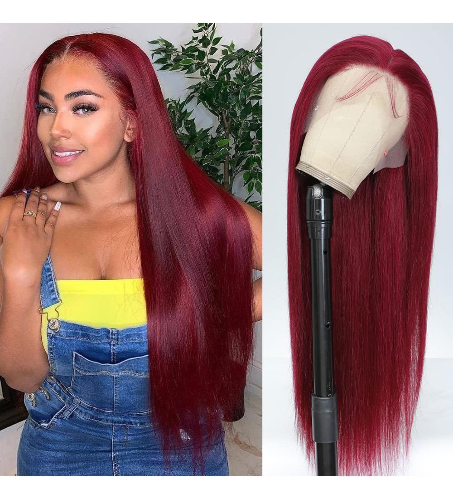 Xeparlo 99J Burgundy Lace Front Human Hair Wig 20 Inch | Pre Plucked 13x4 Straight Wine Red 99J Wig for Women | 150% Density with Baby Hair | Colored 99J Lace Front - Buy Online on GoSupps.com