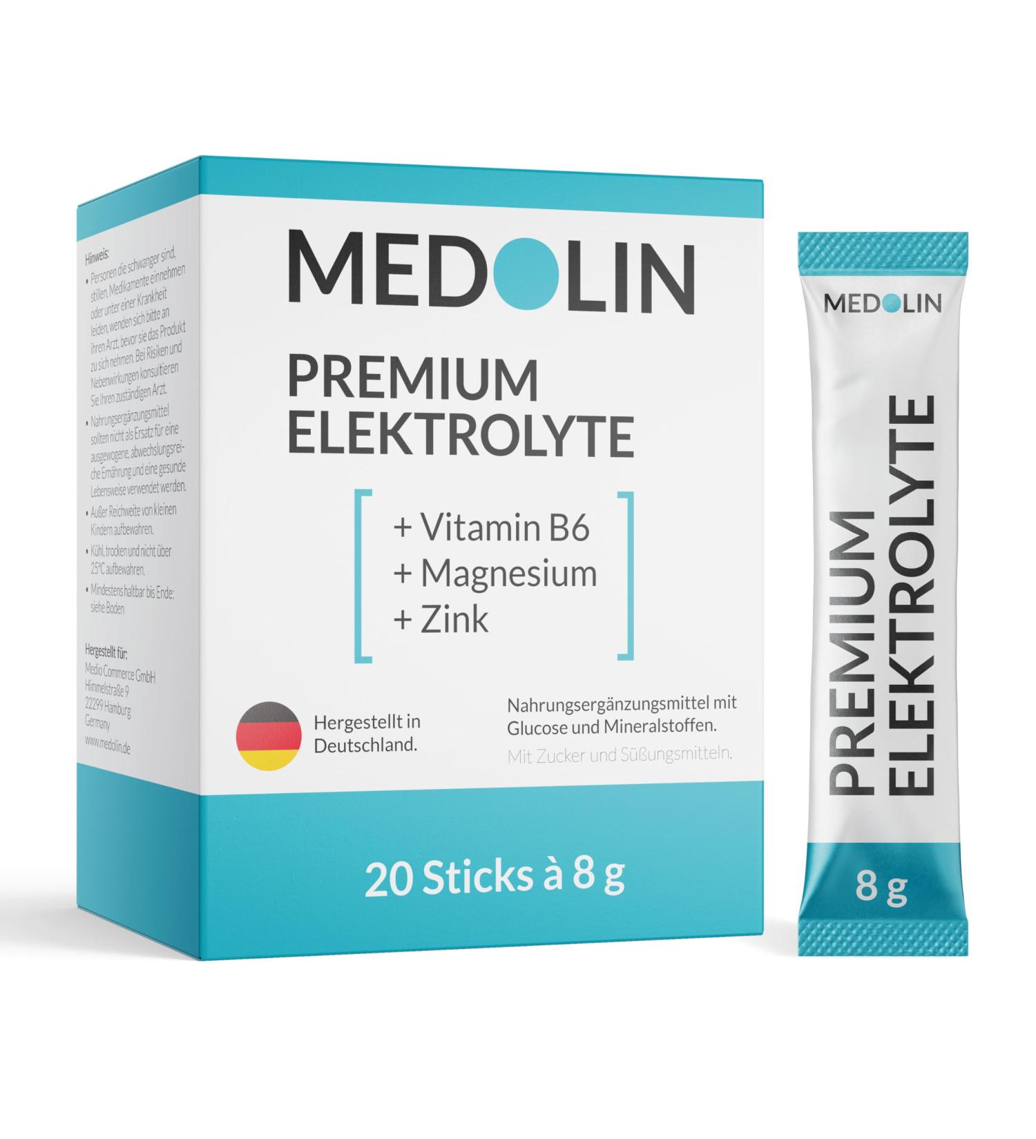 Medolin Electrolyte Powder - Premium Vegan & Gluten-Free 20 Sticks | Improve Water Balance & Enjoy Delicious Orange Flavor - Buy Online on GoSupps.com