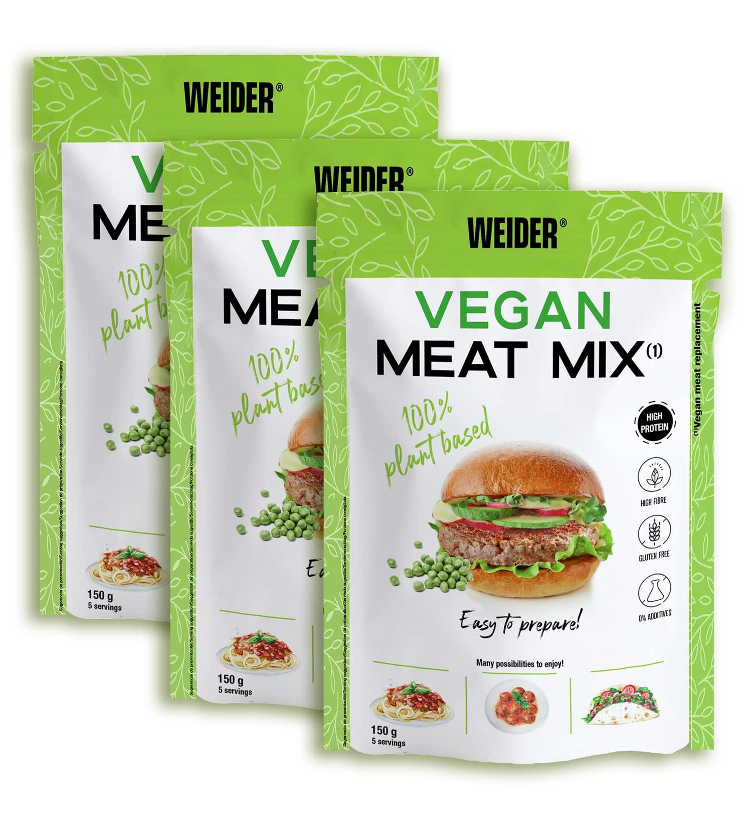 Buy Weider Vegan Meat Mix - 3x150g | Gluten-Free Meat Substitute | 75% Plant Protein & 20% Fiber | No Preservatives - Buy Online on GoSupps.com