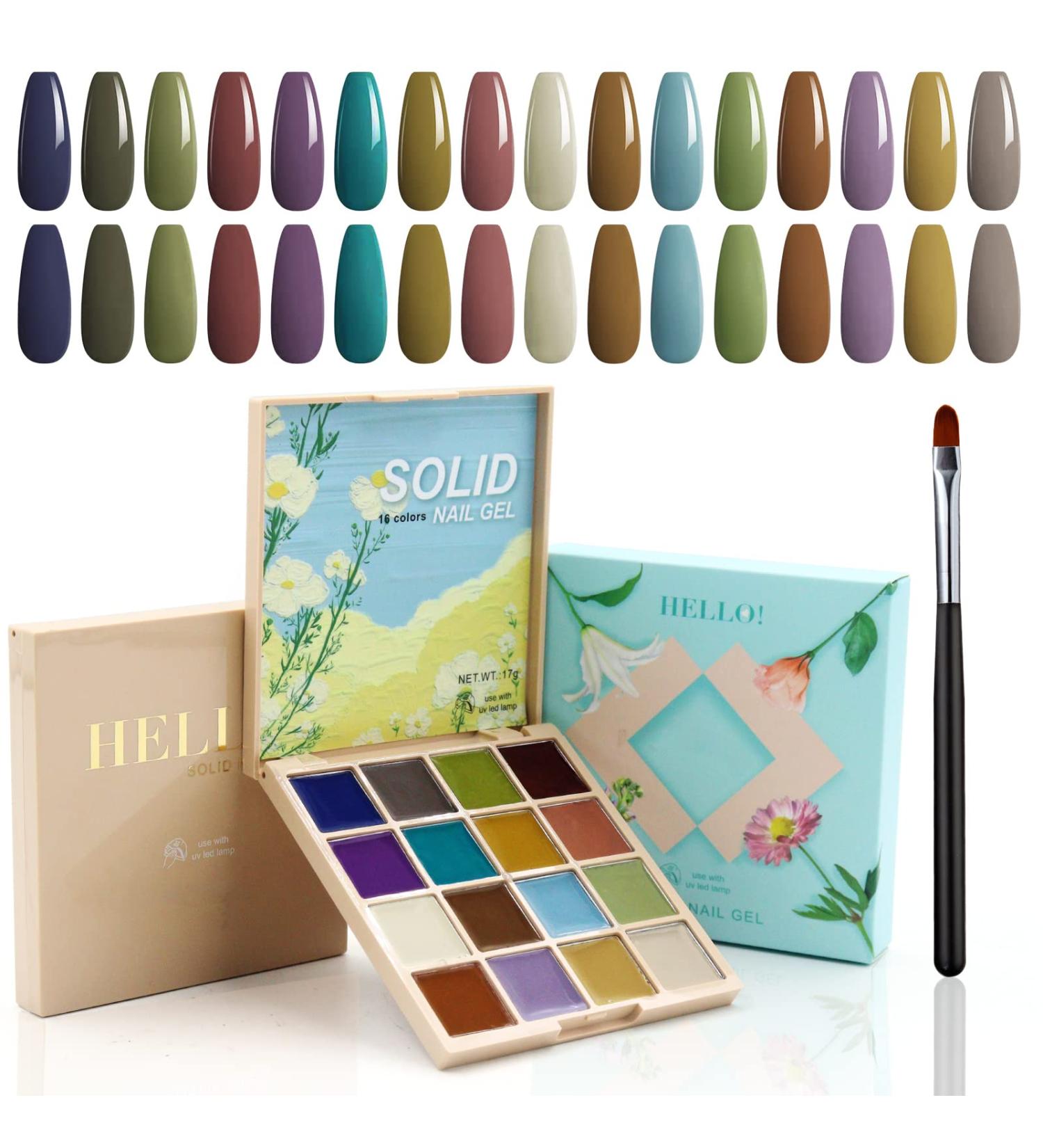 16 Colors Solid Gel Nail Polish Gel Palette Nail Polish with Nail Brush Popular Colors Cream Manicure Palette UV Gel Varnish Portable Nail Polish Art Kit for Home DIY Manicure Nail Salon (#01) - Buy Online on GoSupps.com