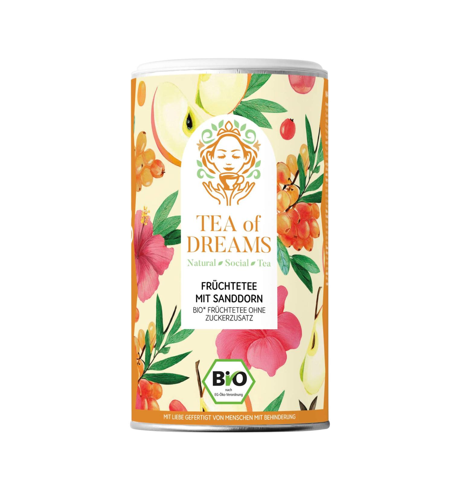  Tea of Dreams Loose fruit tea organic with sea buckthorn apple pieces hibiscus flowers rosehip peel - 60g - Buy Online on GoSupps.com