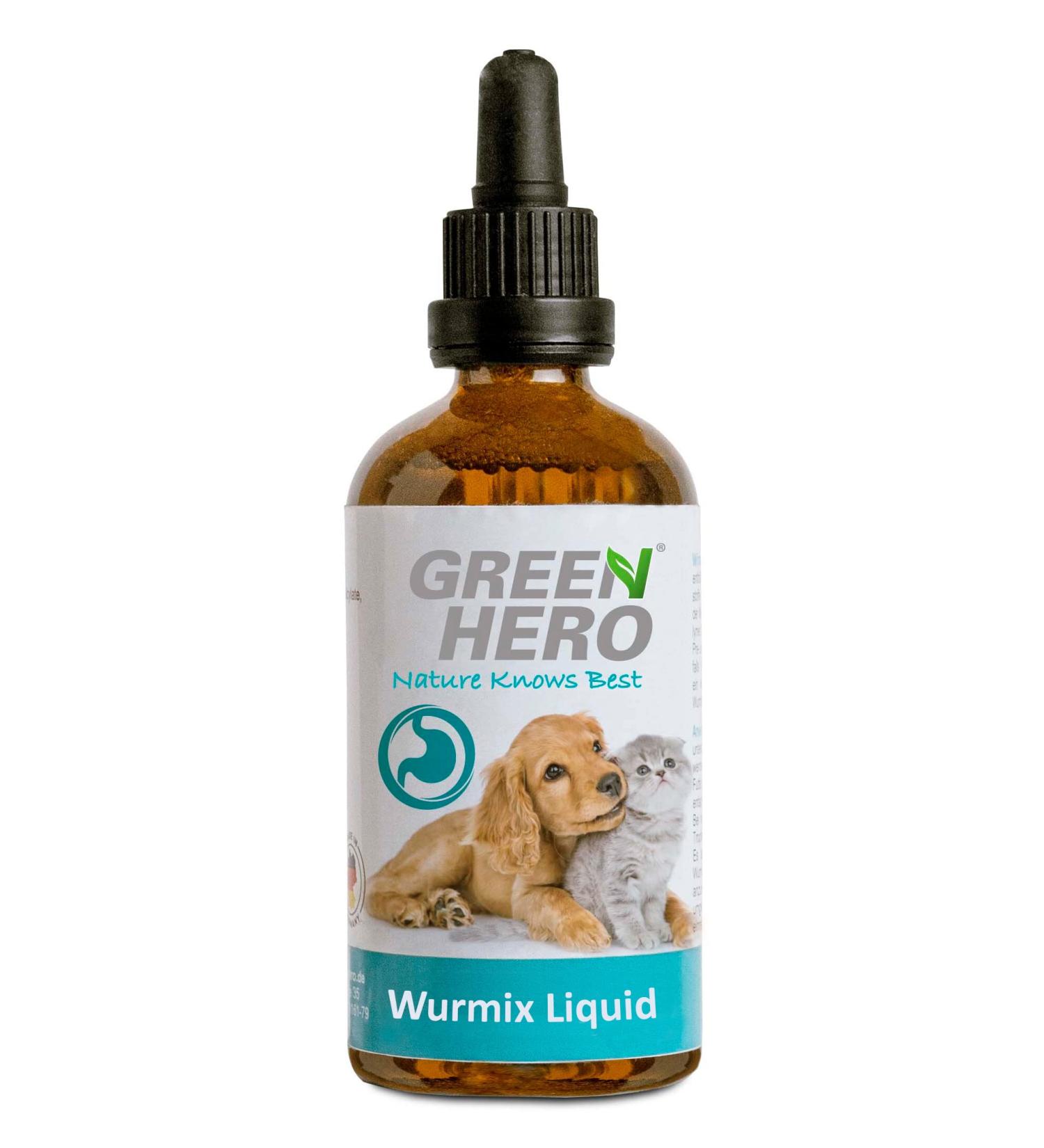 Green Hero Wurmix Liquid 100ml | Natural Worm Cure for Dogs & Cats | Anti-Worms & Prevention - Buy Online on GoSupps.com