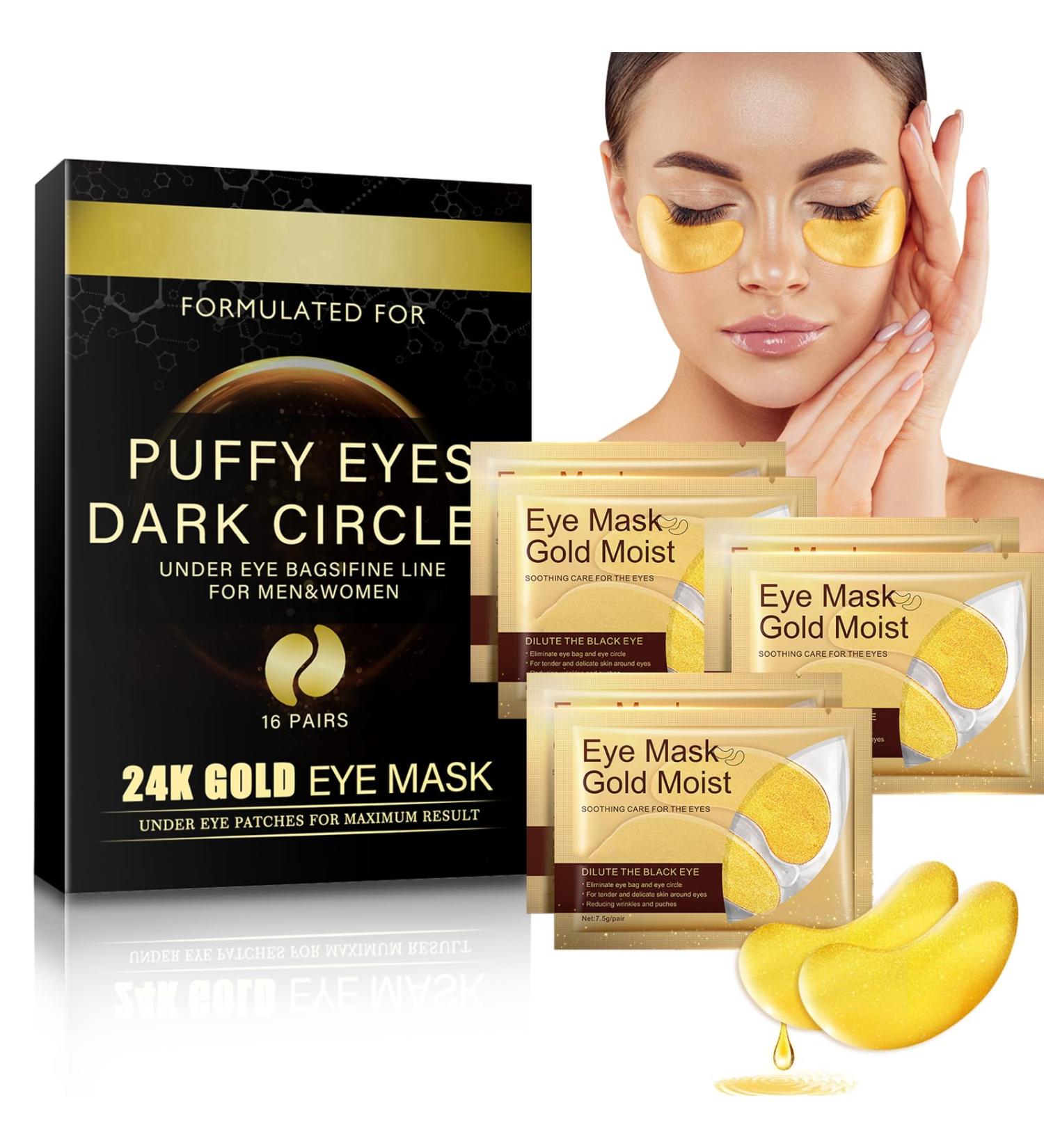 32-Piece Natural Gel Gold Under Eye Patches for Dark Circles, Puffy Eyes, and Wrinkles - Hyaluronic Anti-Aging Treatment Masks - Buy Online on GoSupps.com