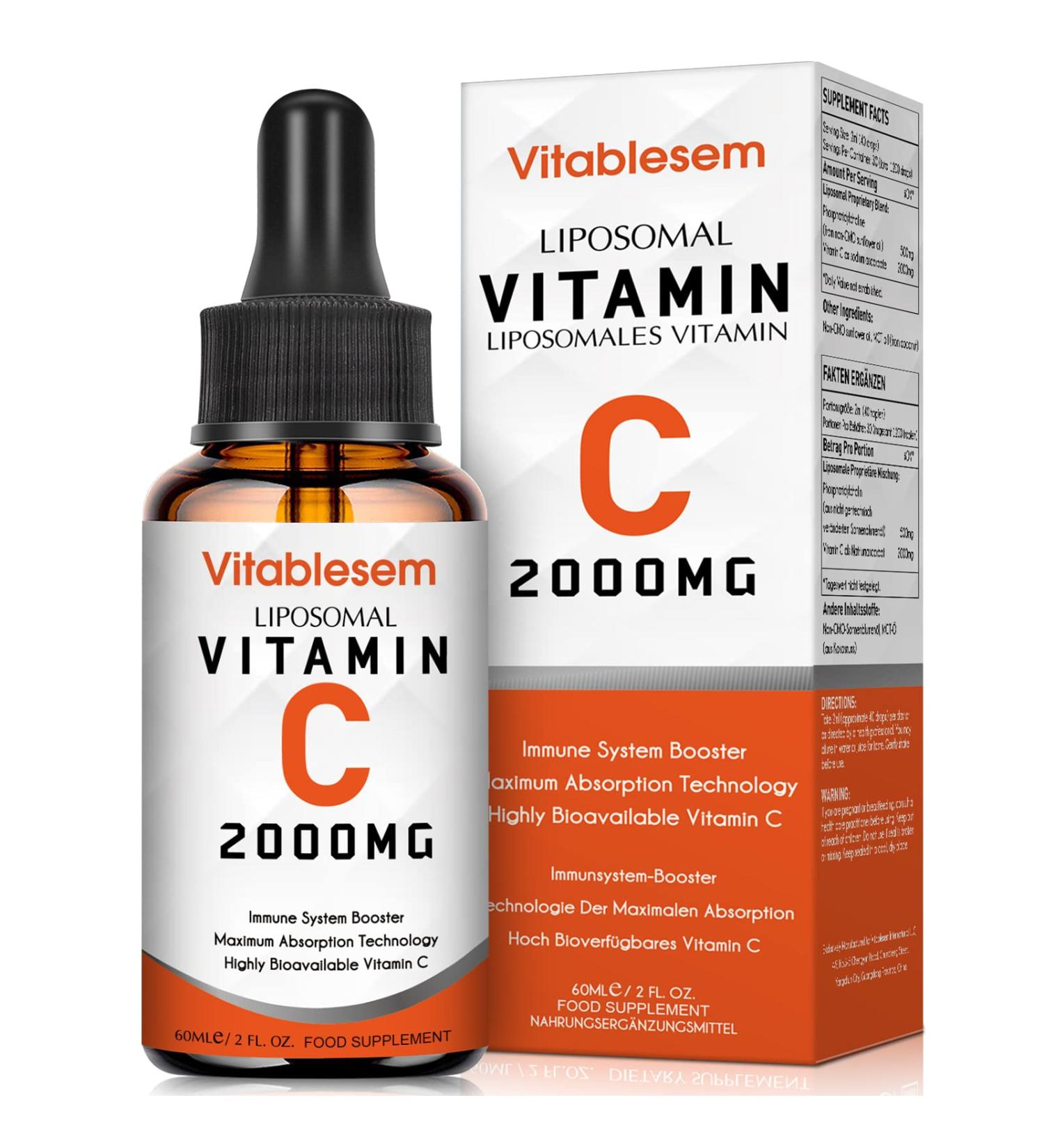 Liposomal Vitamin C Liquid 2000 mg | High Absorption Vegan Vit C Drops | 60 ml Dose - Buy Online on GoSupps.com
