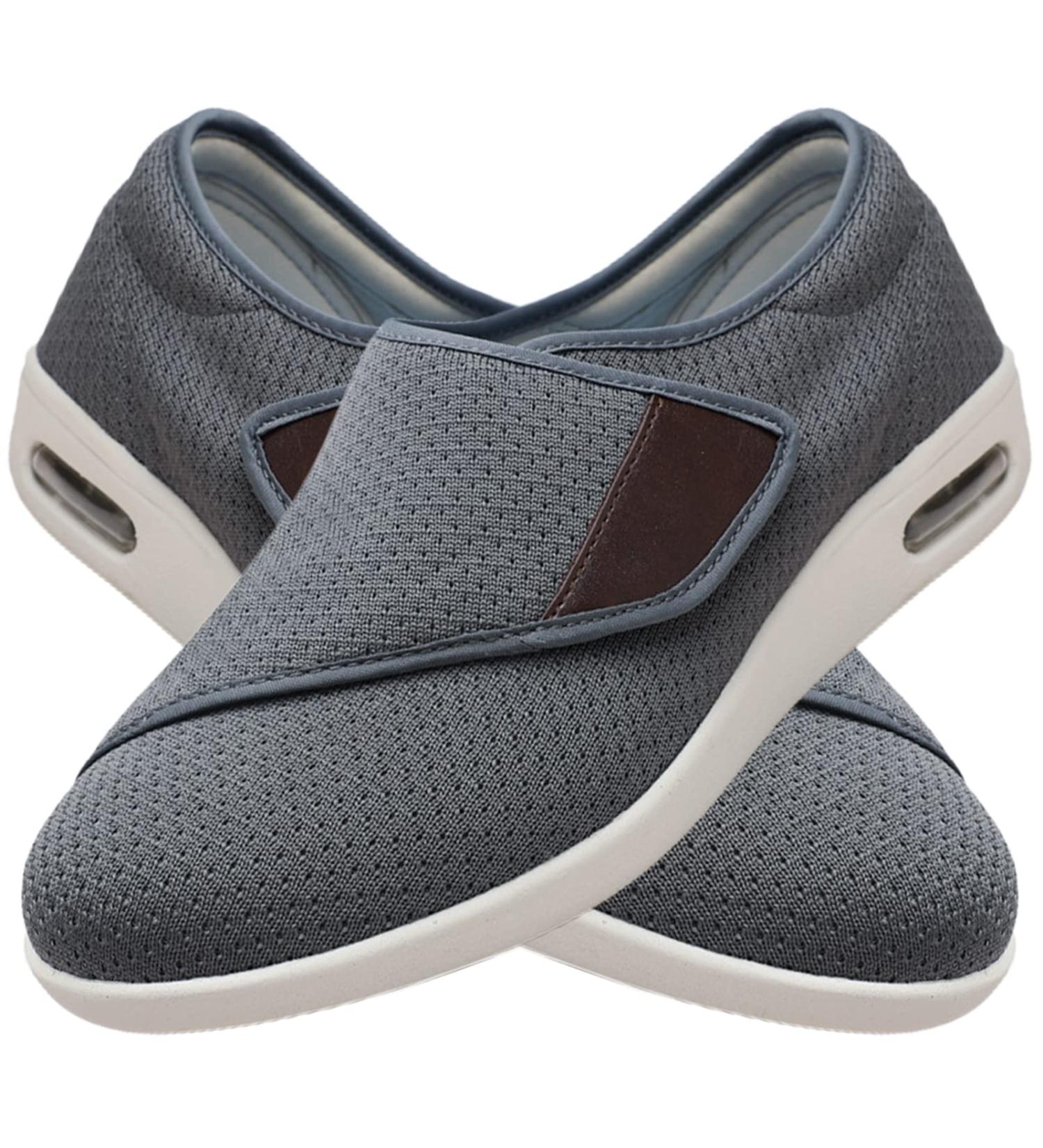 LGZY Men's Wide Width Shoes with Memory Foam - Adjustable Closure, Lightweight for Diabetic Edema, Plantar Fasciitis, Bunions, Arthritis - Grey, Size 45 EU - Buy Online on GoSupps.com