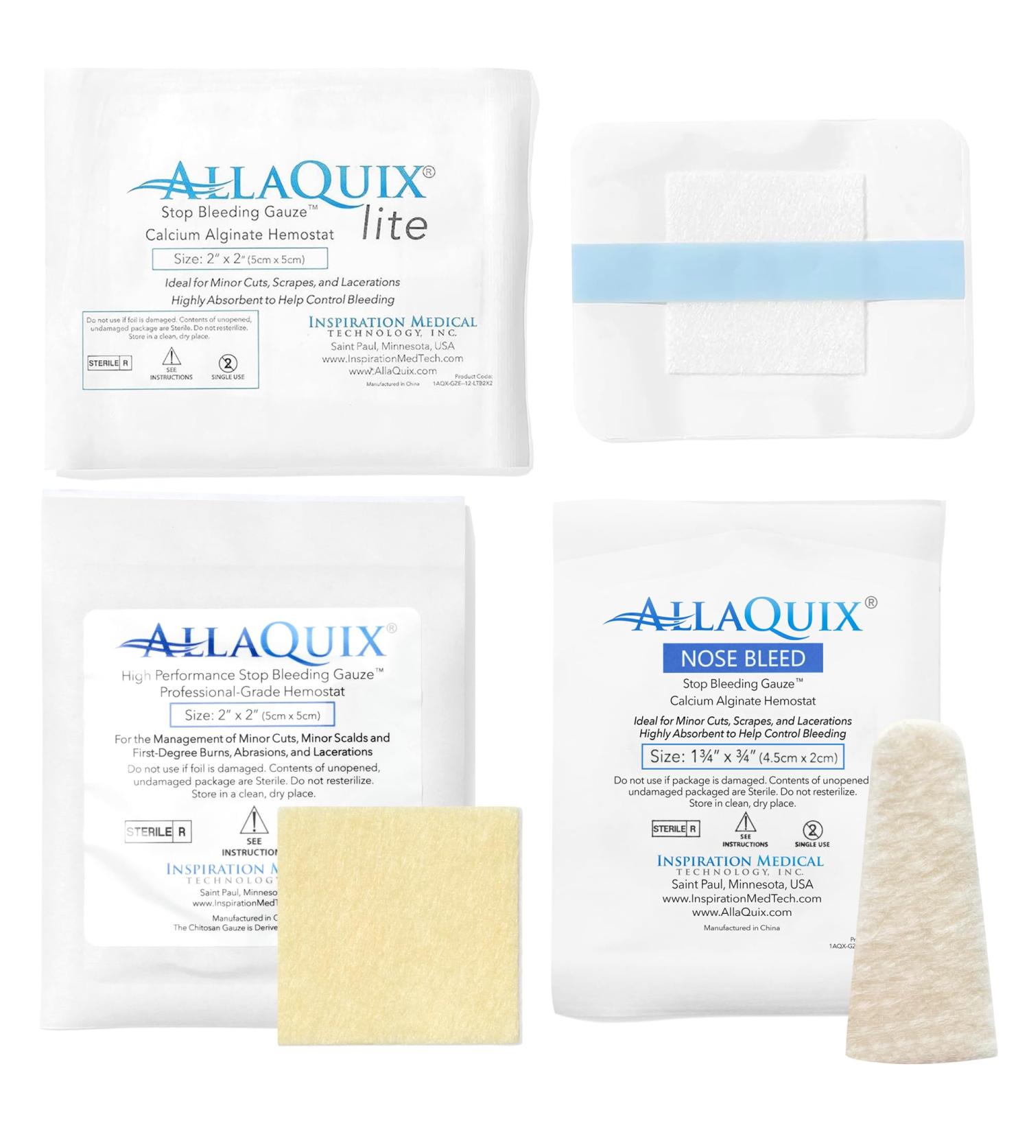 Stop Bleeding Quick Pack - AllaQuix Hemostatic Blood Stoppers (Gauze Bandage Nose Plug) | Fast International Shipping - Buy Online on GoSupps.com