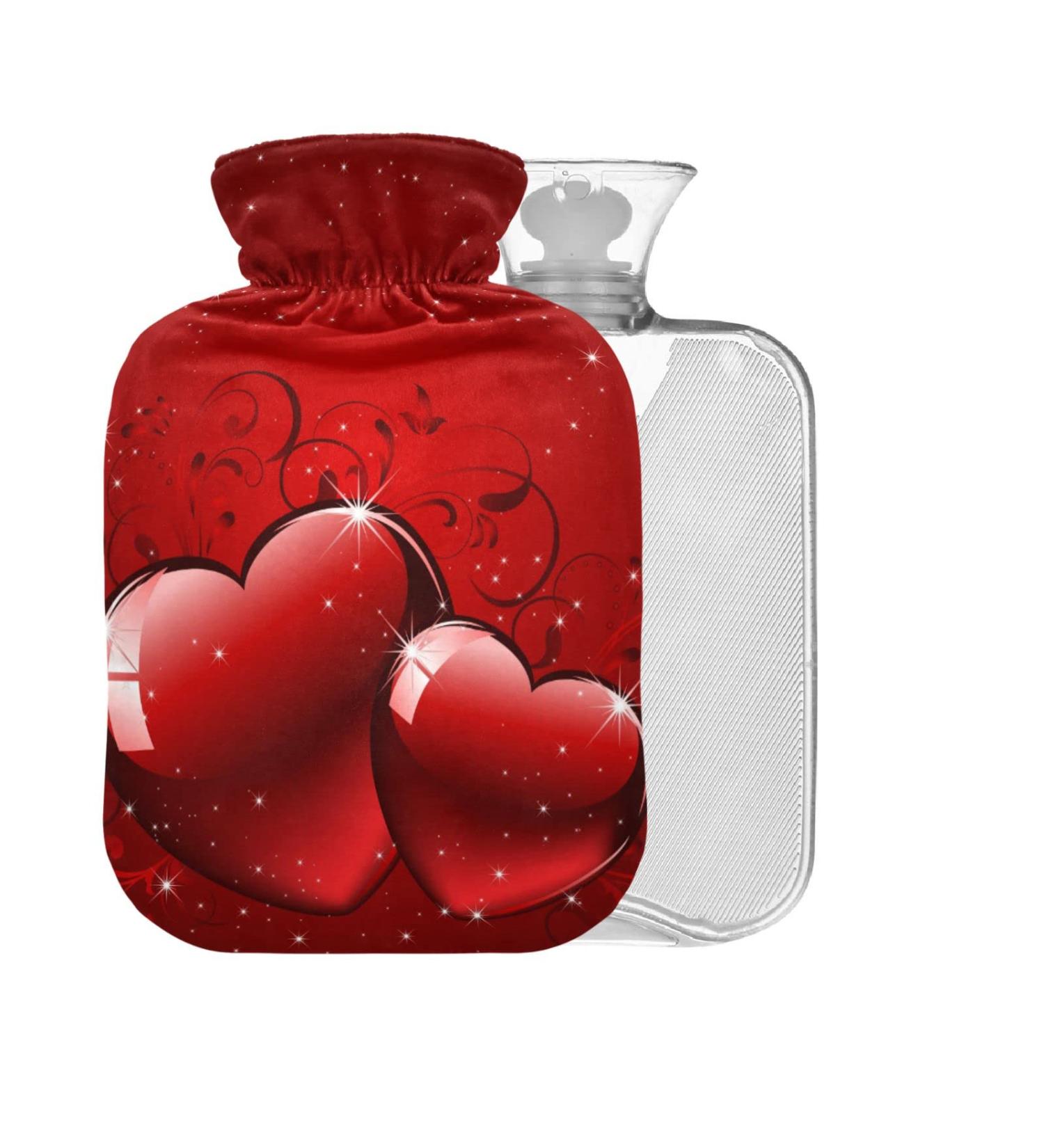 Red Hearts Hot Water Bottle with Cover | 2L Large Hot Water Bag for Pain Relief | Ideal for Bed Hands & Feet - Buy Online on GoSupps.com
