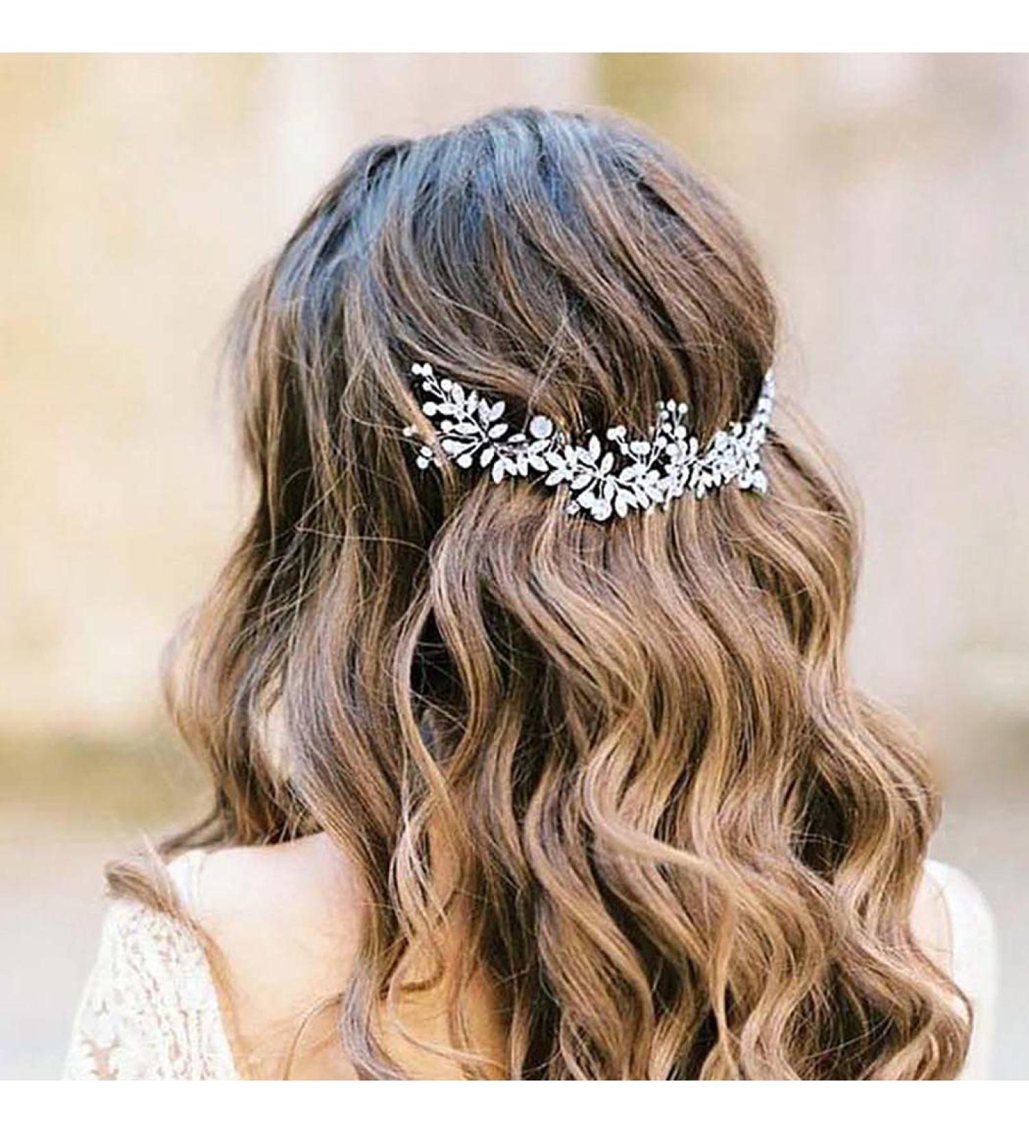 Handcess Bridal Stirring Band - Crystal Bead & Silver Leaf Hair Jewelry for Brides & Bridesmaids - Buy Online on GoSupps.com