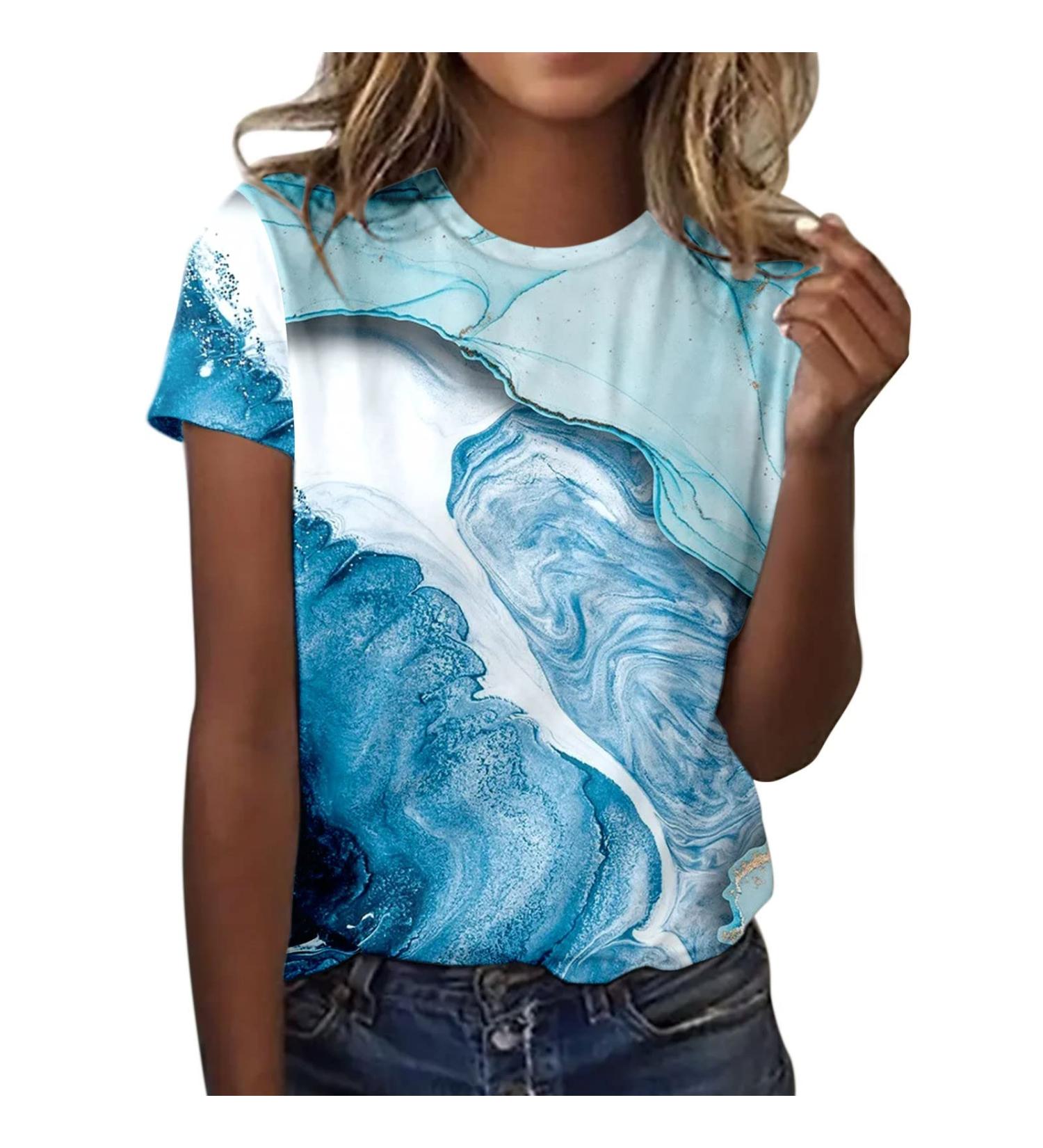 Shop Women's Summer T-Shirts - Printed Short Sleeve Casual Blouses & Tops in Red & Blue - Buy Online on GoSupps.com