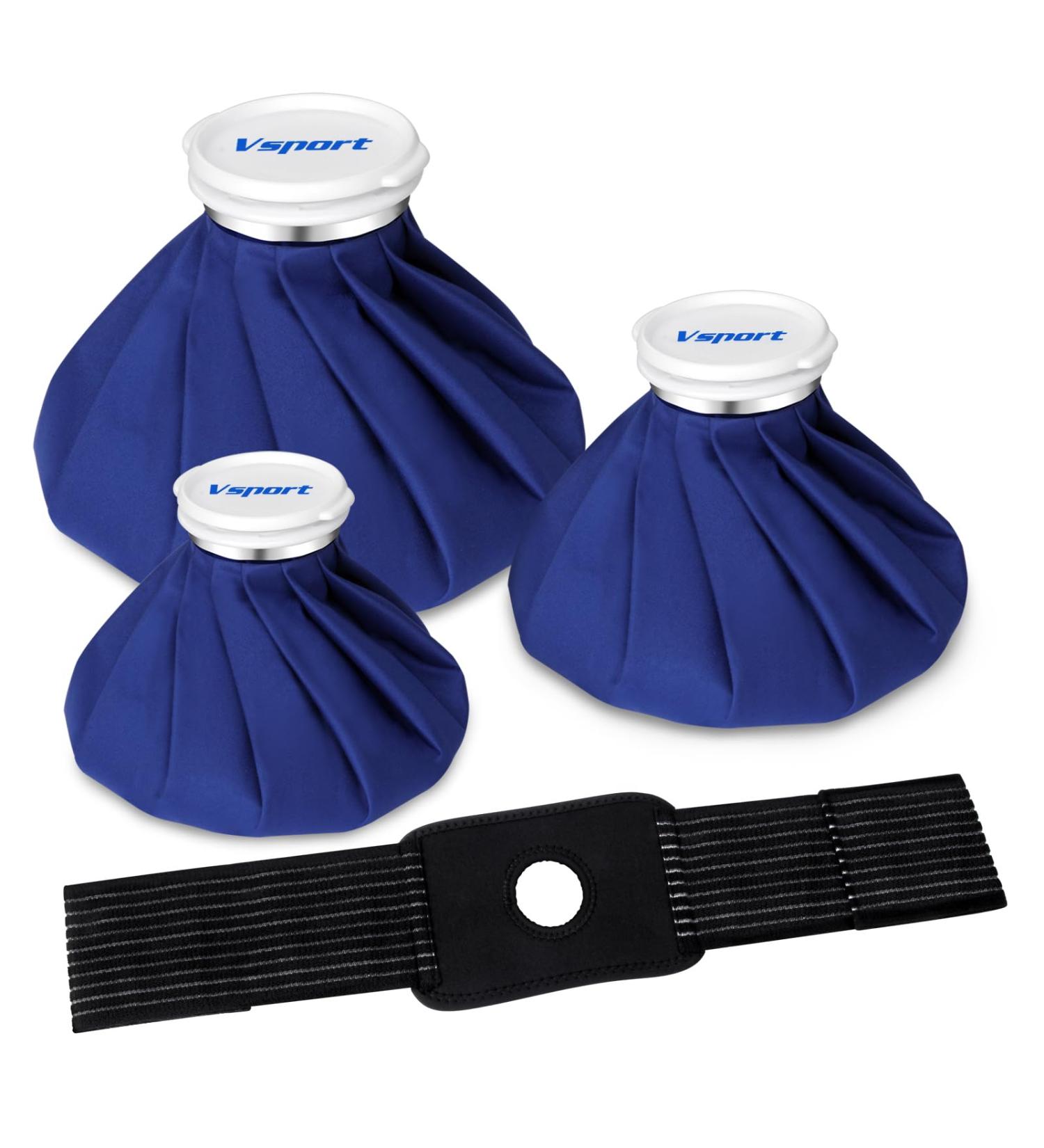 VSPORT Ice Bags for Injuries - Reusable Cooling Bag Set for Heat & Cold Therapy Pain Relief with Elastic Support Bandage - 4-Pack in 3 Sizes (6 9 11) - Buy Online on GoSupps.com