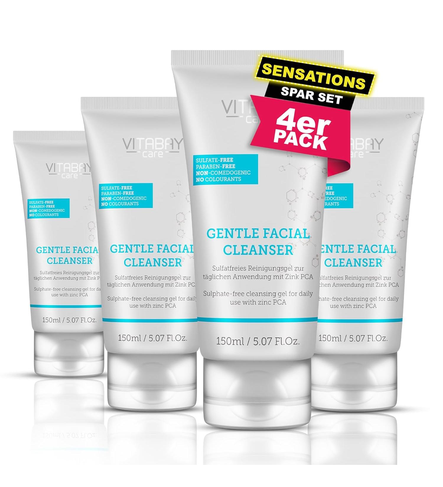 Vitabay Gentle Facial Cleanser for Facial Cleansing, 150 ml x 4 - Cleansing Gel for Face with Zinc - Anti Pimple Wash Gel Face - Face Wash Cleanser F - Buy Online on GoSupps.com