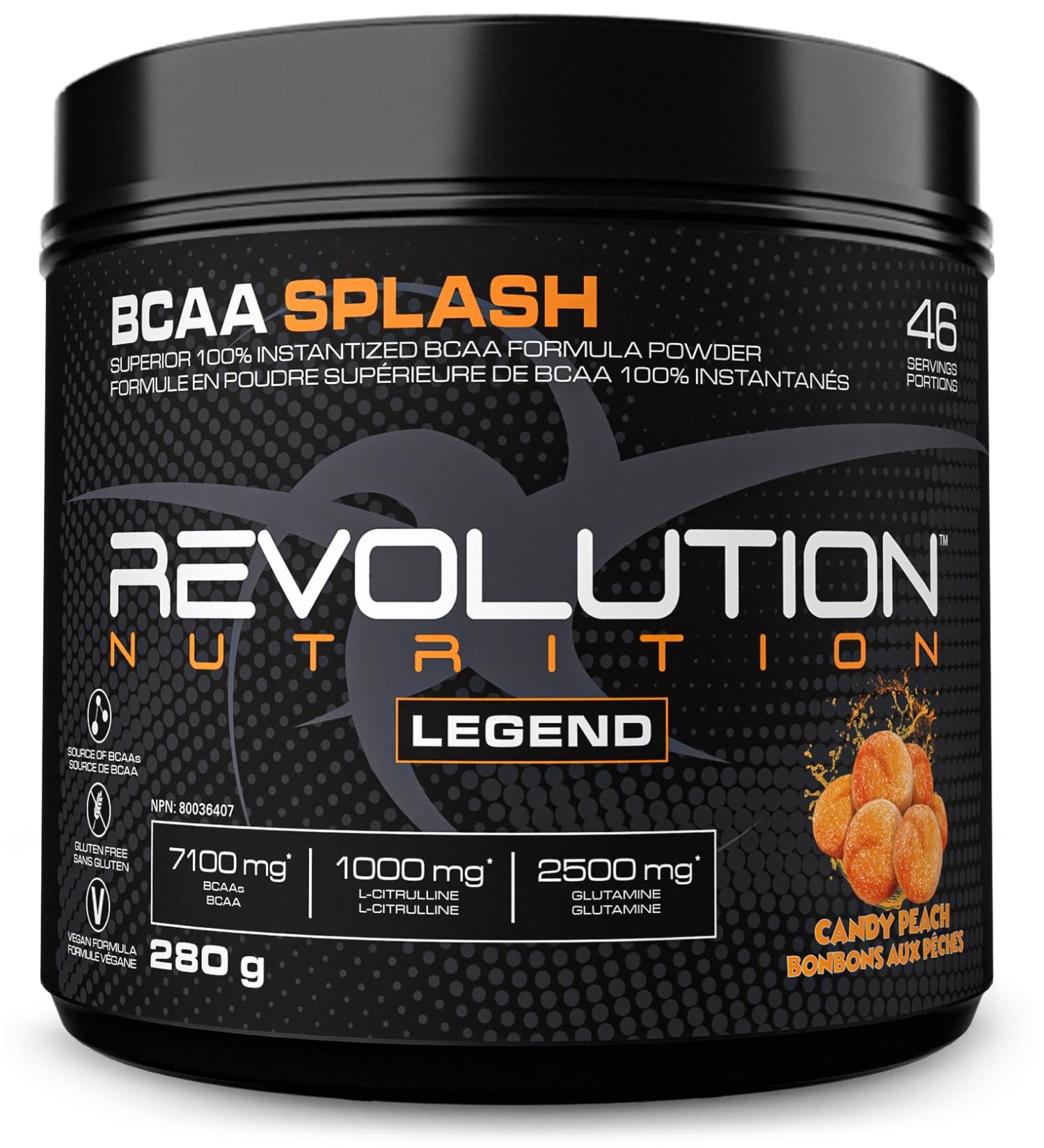 Revolution Nutrition BCAA Splash BCAA Powder Vegan Formula Zero Calorie Lactose Free Muscle Recovery Post Workout 7100 Mg of Branched Chained Amino Acid 1000 mg Citrulline Malate 280 G 46 Servings (Candy Peach 0.62 Pound) Candy Peach 0.62 Pound - Buy Online on GoSupps.com