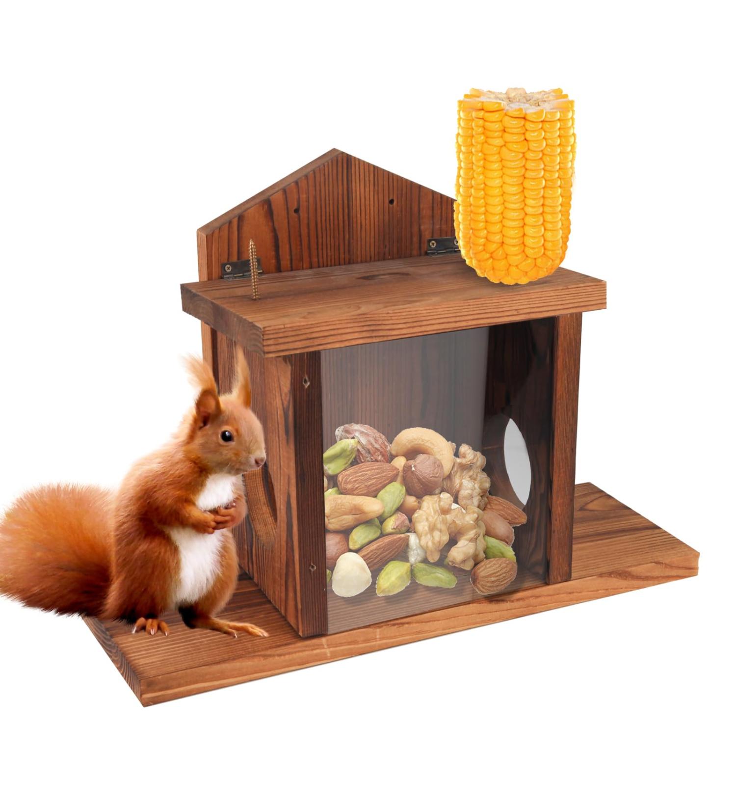 Creechwa Squirrel Feeder Wood Squirrel Feeders for Outside Winter Durable Box Easy to Fill with Removable Front Panel for Corn Peanuts Flat-Top - Buy Online on GoSupps.com