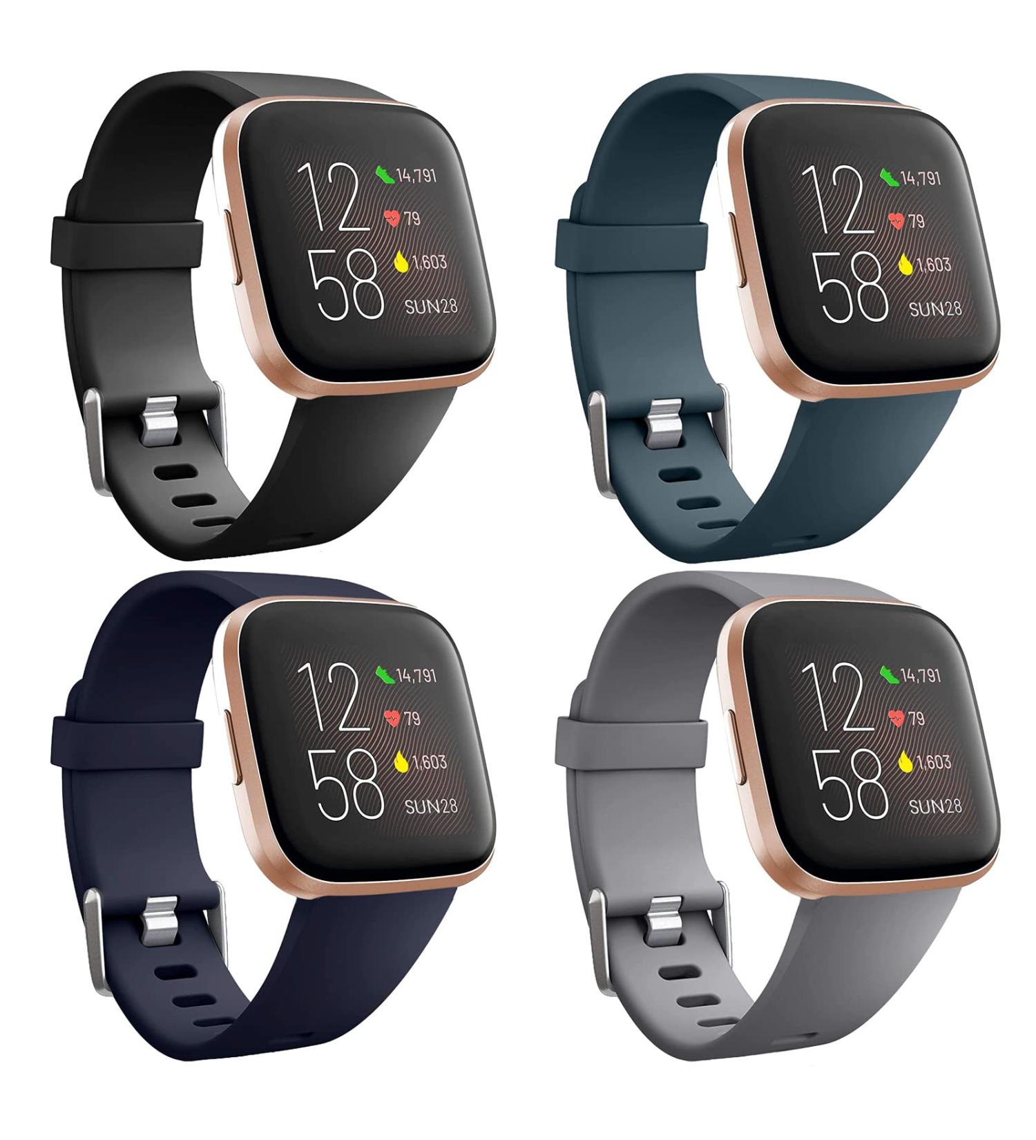 4 Pack Sport Bands for Fitbit Versa 2/Versa/Versa Lite - Silicone Replacement Wristbands - Women Men Large - Black/Dark Blue/Rock Cyan/Grey - Buy Online on GoSupps.com
