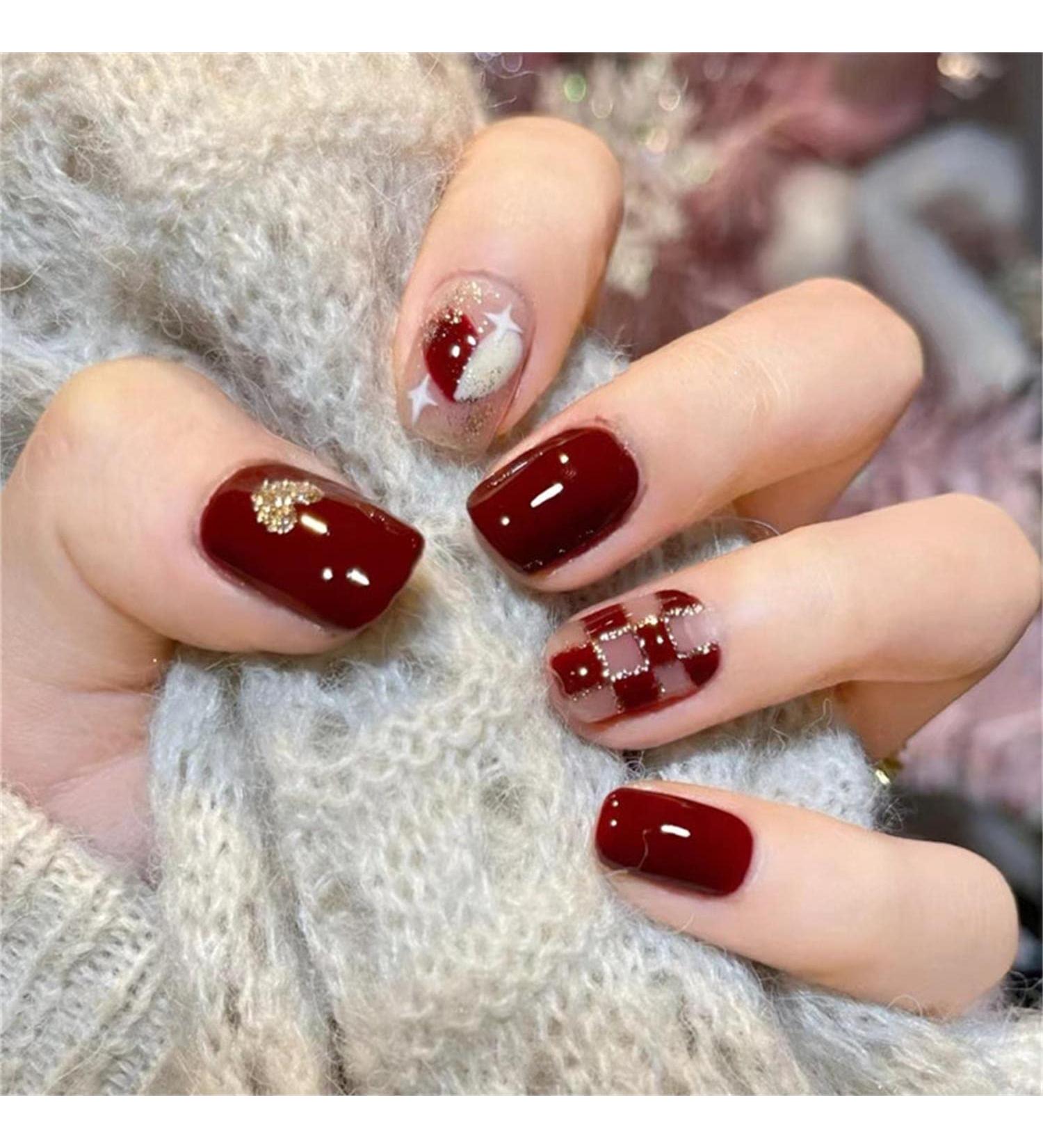 Press on Nails Short Fake Nails 24Pcs Shiny Red False fingernail with Self-Adhesive Jelly Nail Glue Tabs Press On False Nails - Buy Online on GoSupps.com