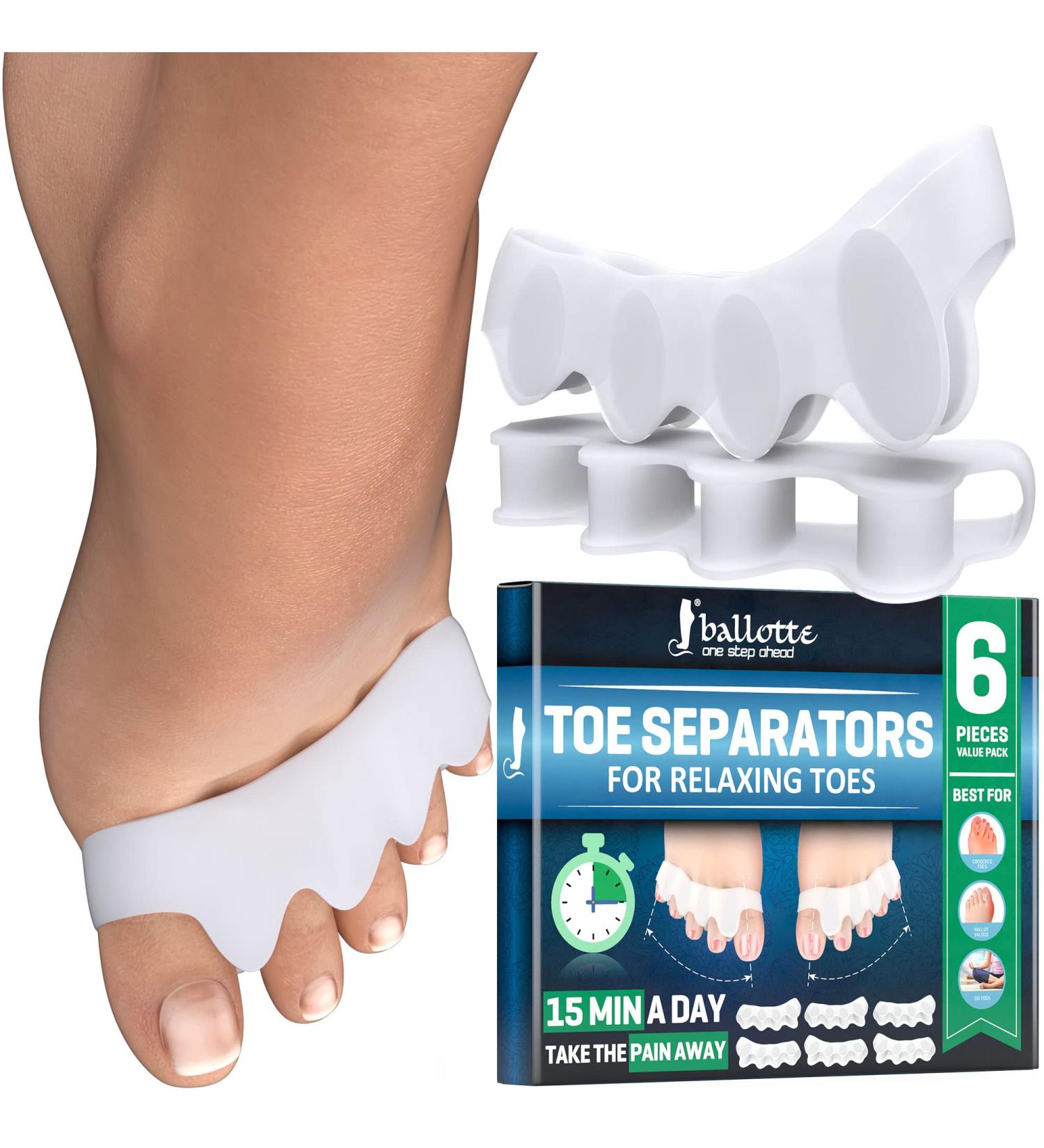 Ballotte Premium Toe Spacers (White 6 Pack) | Toe Separators for Feet - Toe Spreader & Foot Stretcher | Big Toe Straightener Bunion Corrector and Hammer Toe Corrector for Men and Women Toe Separator - 6 Pack - Buy Online on GoSupps.com