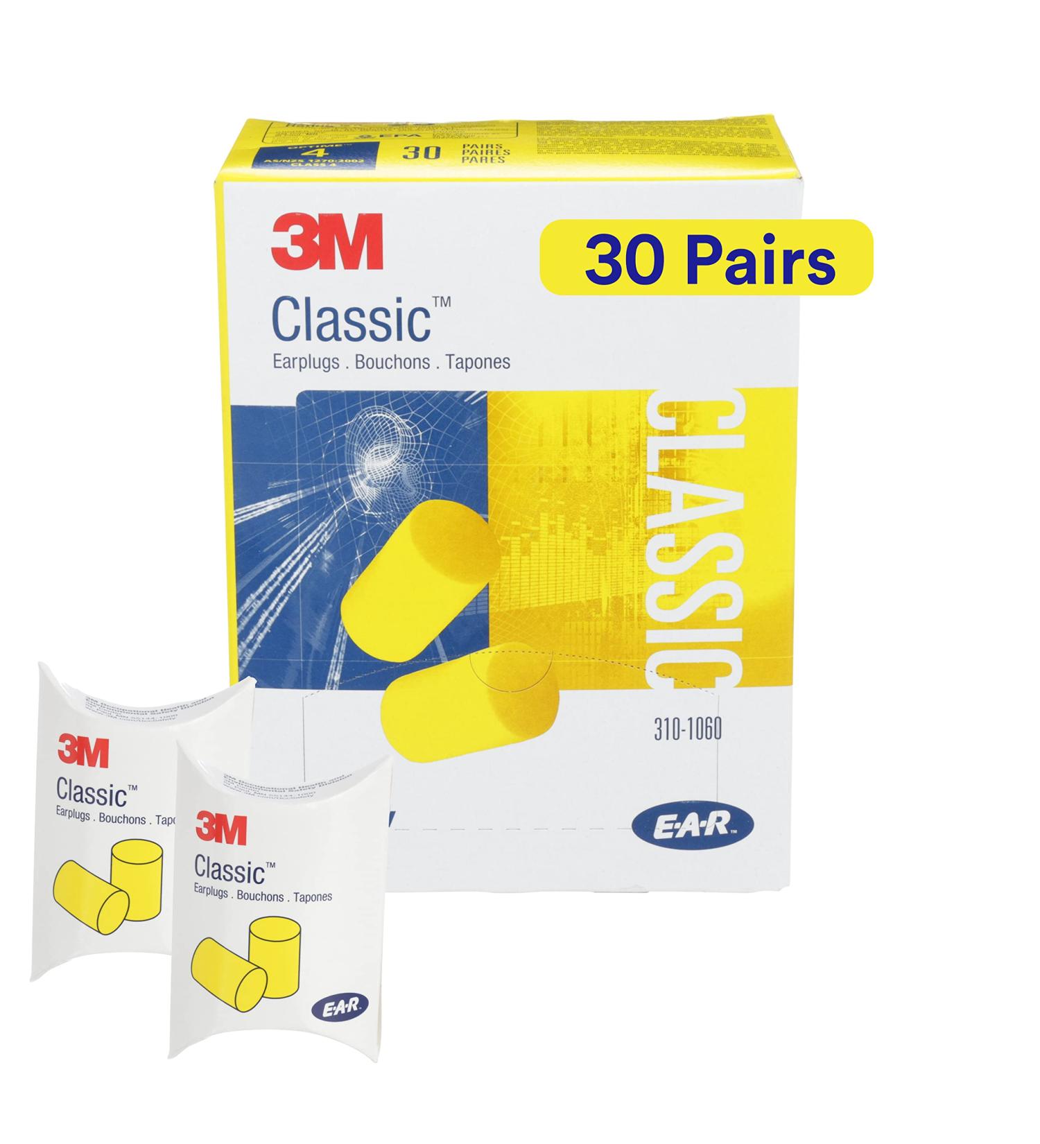 3M Ear Plugs 30 Pairs/Box E-A-R Classic 310-1060 Uncorded Disposable Foam NRR 29 For Drilling Grinding Machining Sawing Sanding Welding 1 Pair/Pillow Pack Yellow - Buy Online on GoSupps.com