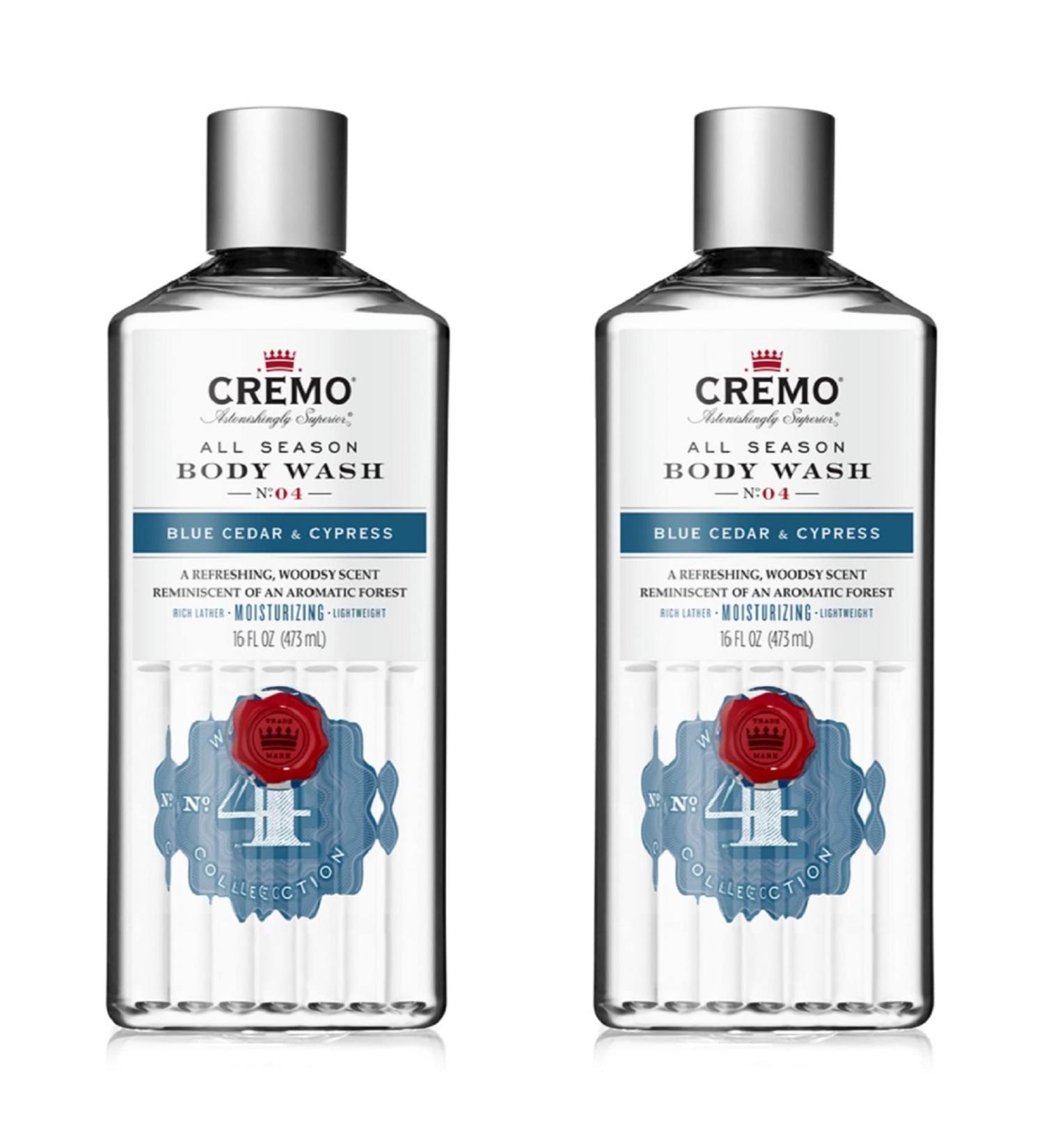 Cremo Rich-Lathering Blue Cedar & Cypress Body Wash - Woodsy Scent with Lemon Peel, Cypress & Cedar Notes - 16 Fl Oz (2-Pack) - Buy Online on GoSupps.com