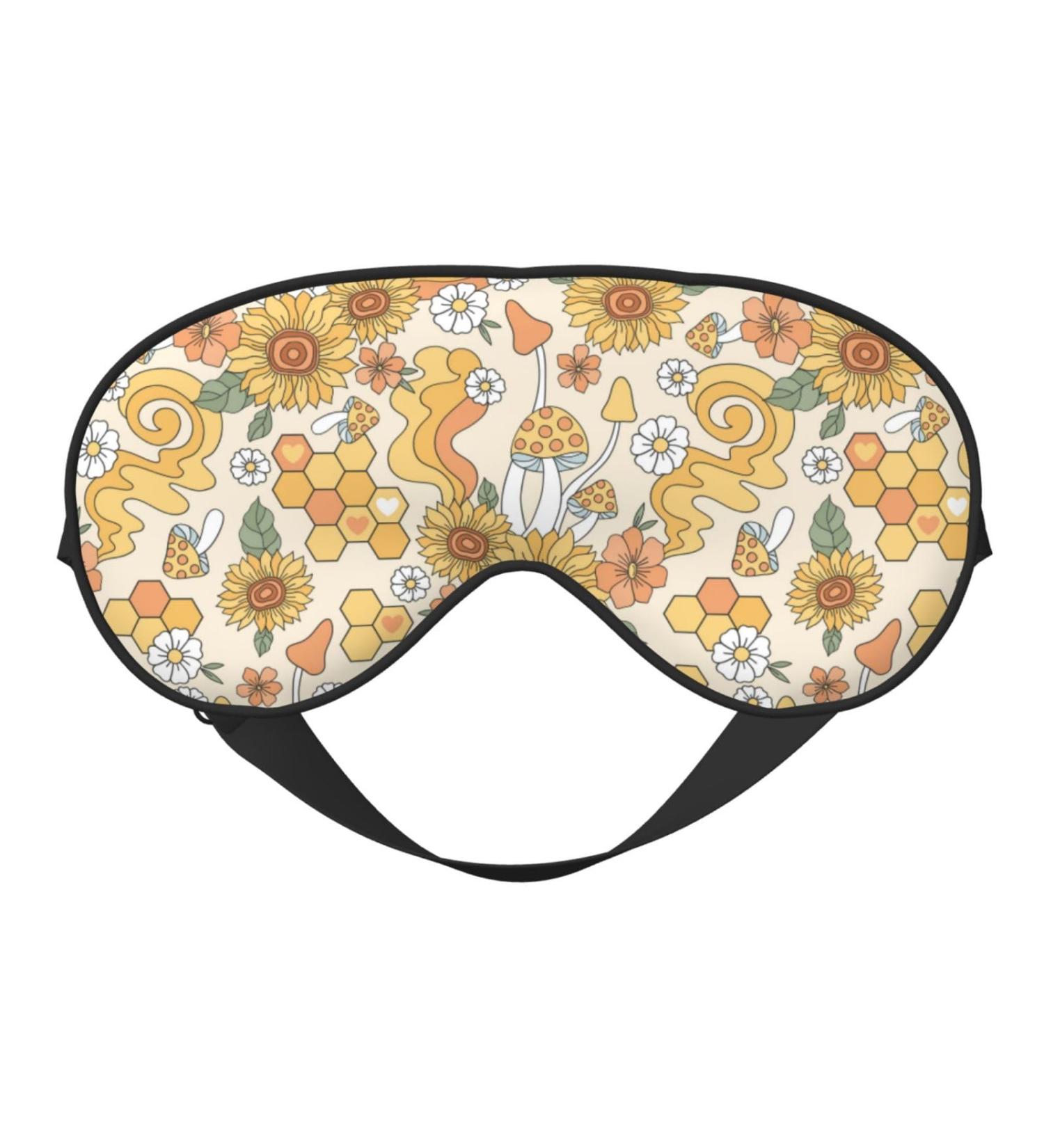 Groovy Hippie Flower Mushrooms Sleep Mask | Adjustable Double-Sided Eye Cover for Comfort & Eye Edema Relief - Buy Online on GoSupps.com