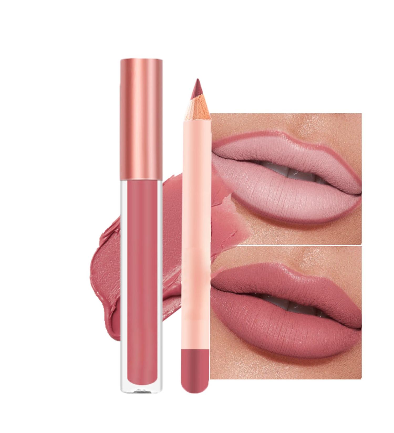 2PCS Lip Liner and Lipstick Set - Long Lasting Waterproof Lip Stain - Highly Pigmented Lipstick and Lipliner - Daily Makeup and Holiday Gift Set (03) - Buy Online on GoSupps.com