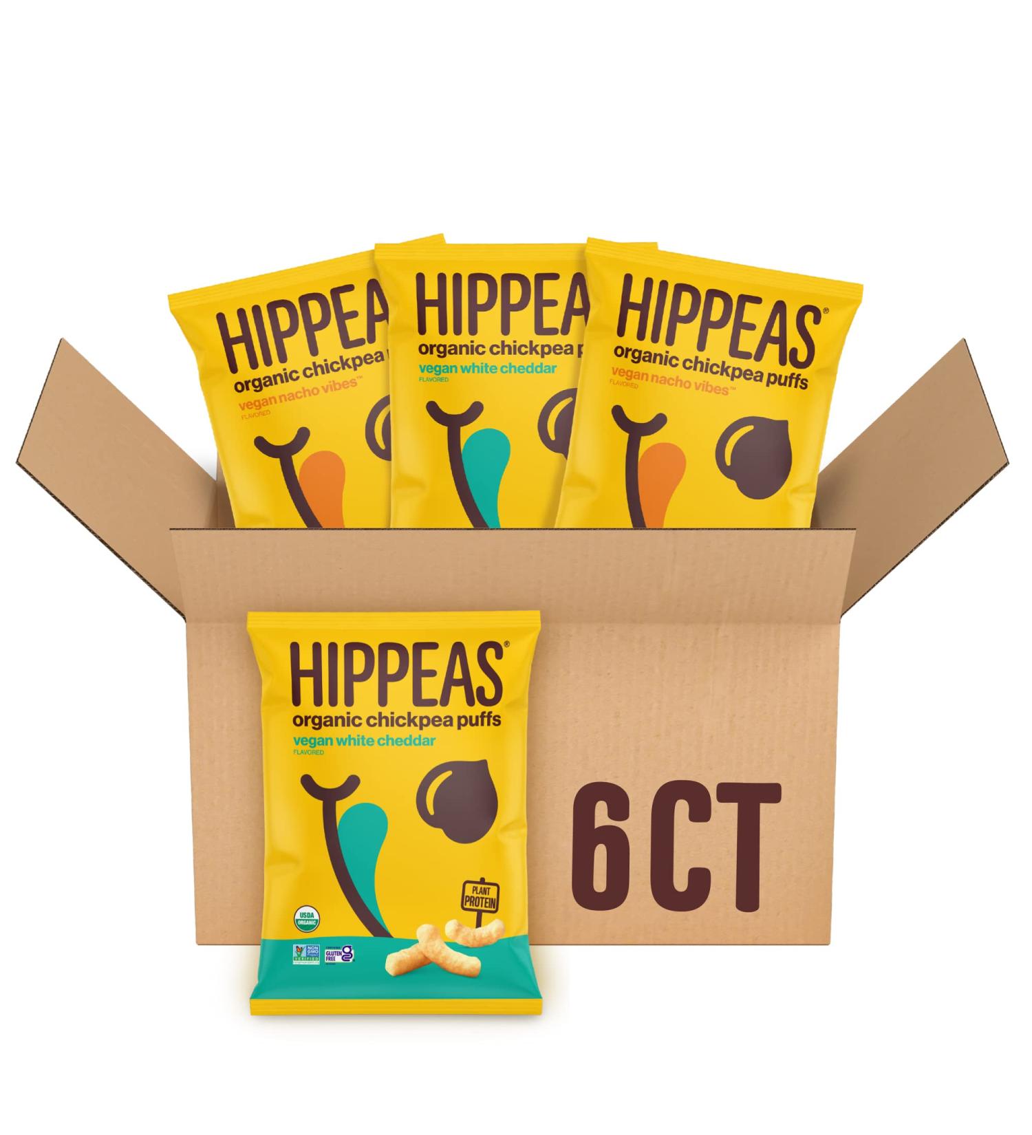 Hippeas Organic Chickpea Puffs Cheeze Variety Pack - Vegan White Cheddar & Nacho Vibes - 4 oz (Pack of 6) - Buy Online on GoSupps.com