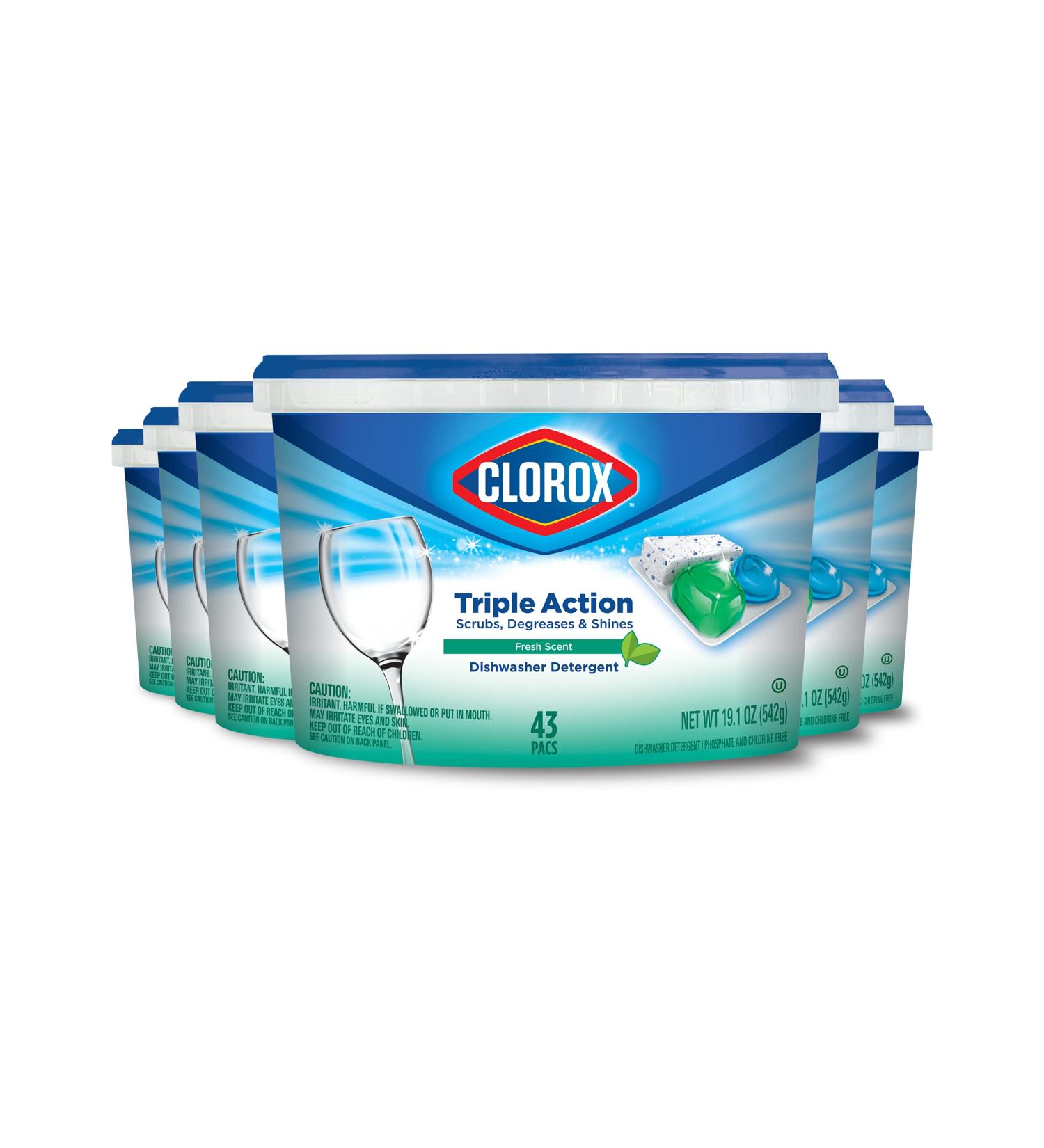Buy Clorox Triple Action Dishwasher Detergent Pacs - 43 Count (Case of 6) | Fresh Scent | International Shipping Available - Buy Online on GoSupps.com