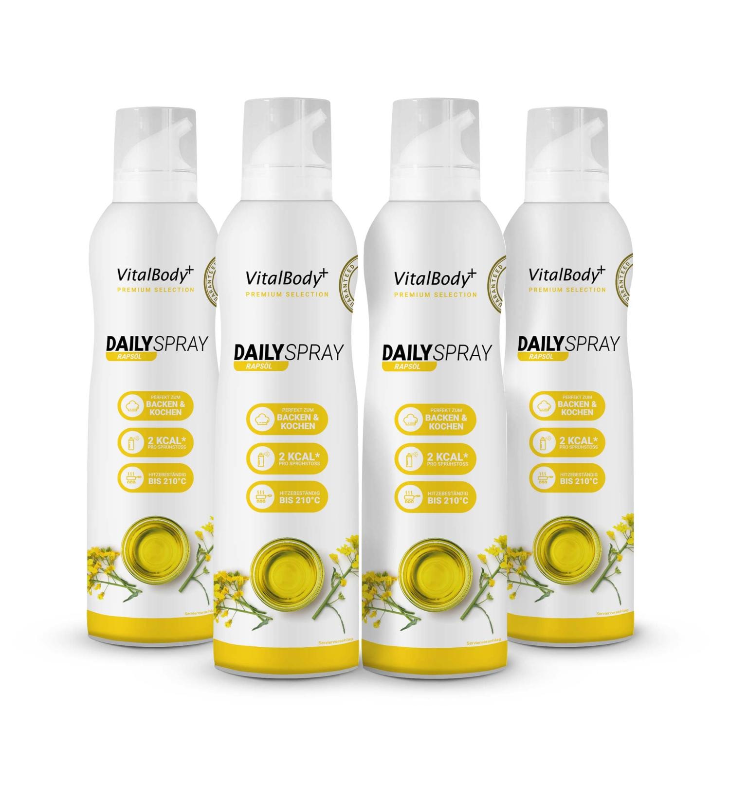 Vitalbodyplus DailySpray 4-Pack | Low-Calorie Non-Stick Cooking Spray for Roasting Grilling & Baking | Ideal for Weight Loss | Certified & Laboratory Tested - Buy Online on GoSupps.com
