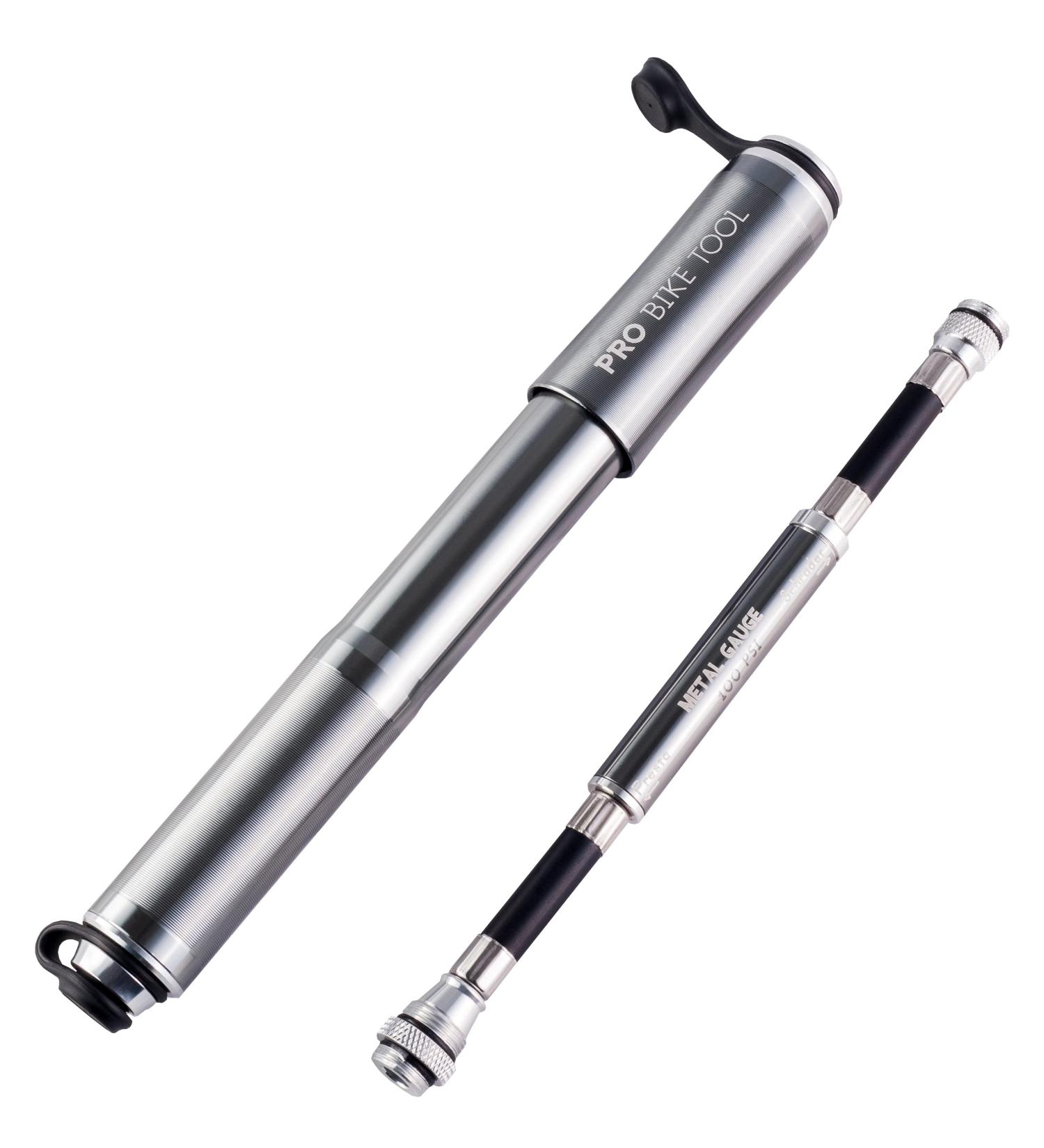 PRO BIKE TOOL Mini Bike Pump with Gauge - High Pressure 100 PSI - Fits Presta and Schrader - Accurate Inflation for Road, Mountain, and BMX Bikes - Includes Mount Kit Titanium - Buy Online on GoSupps.com
