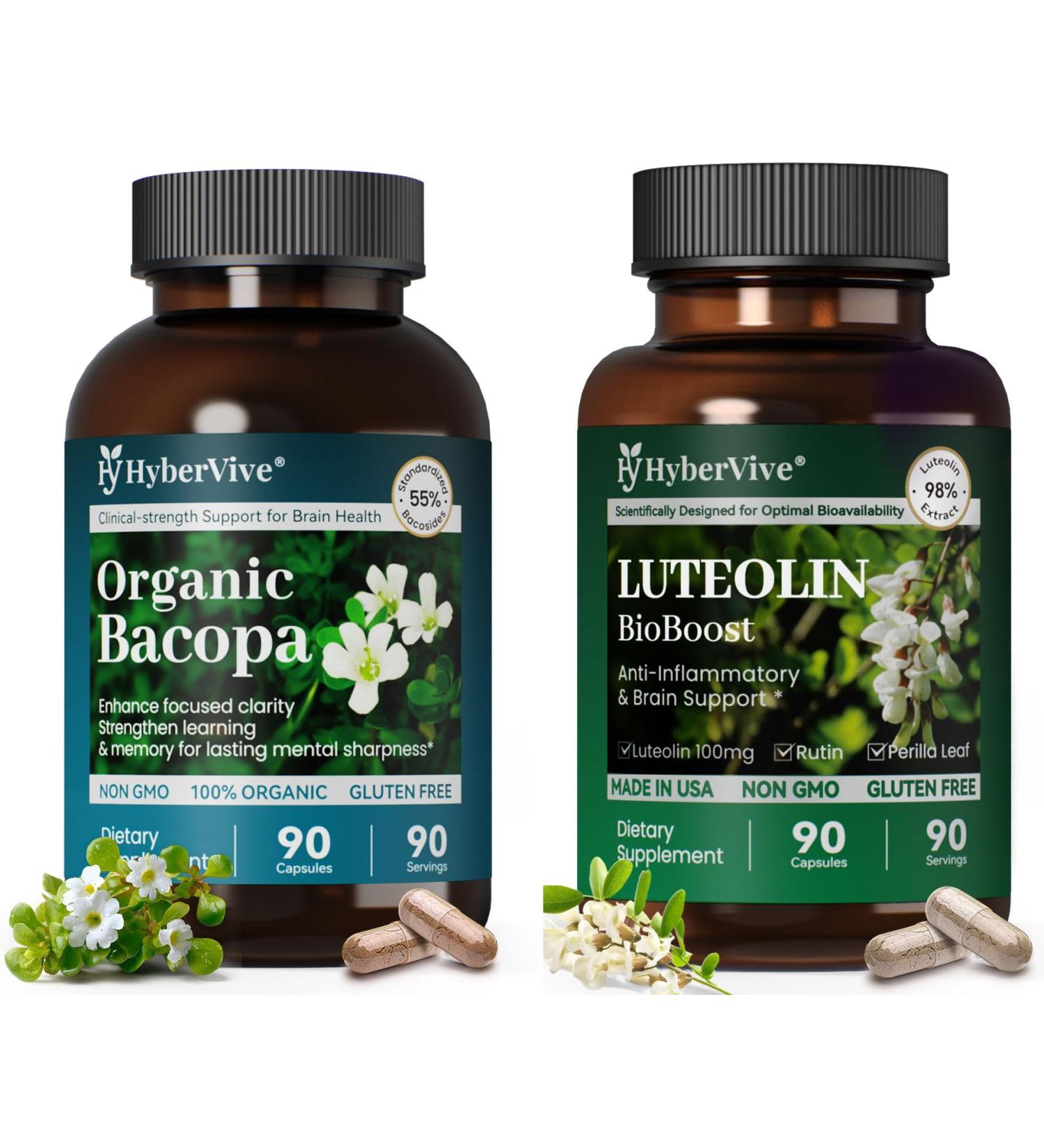 HyperVive Bacopa Monnieri + Luteolin Bundle Memory Focus Cognitive Clarity & Brain Health Support Vegan Capsules - Buy Online on GoSupps.com