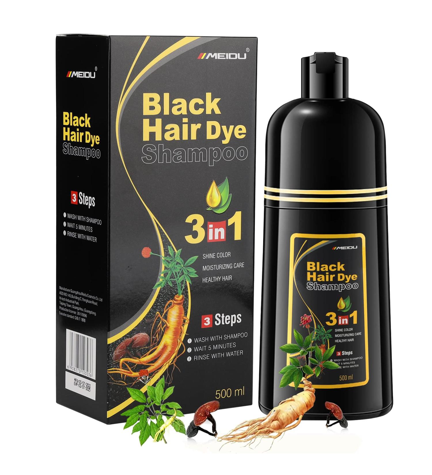 TENGLONG Instant Black Hair Dye Shampoo 500ml - Long Lasting Color, 100% Gray Coverage, Herbal Ingredients - For Men & Women - Includes Gloves - Buy Online on GoSupps.com