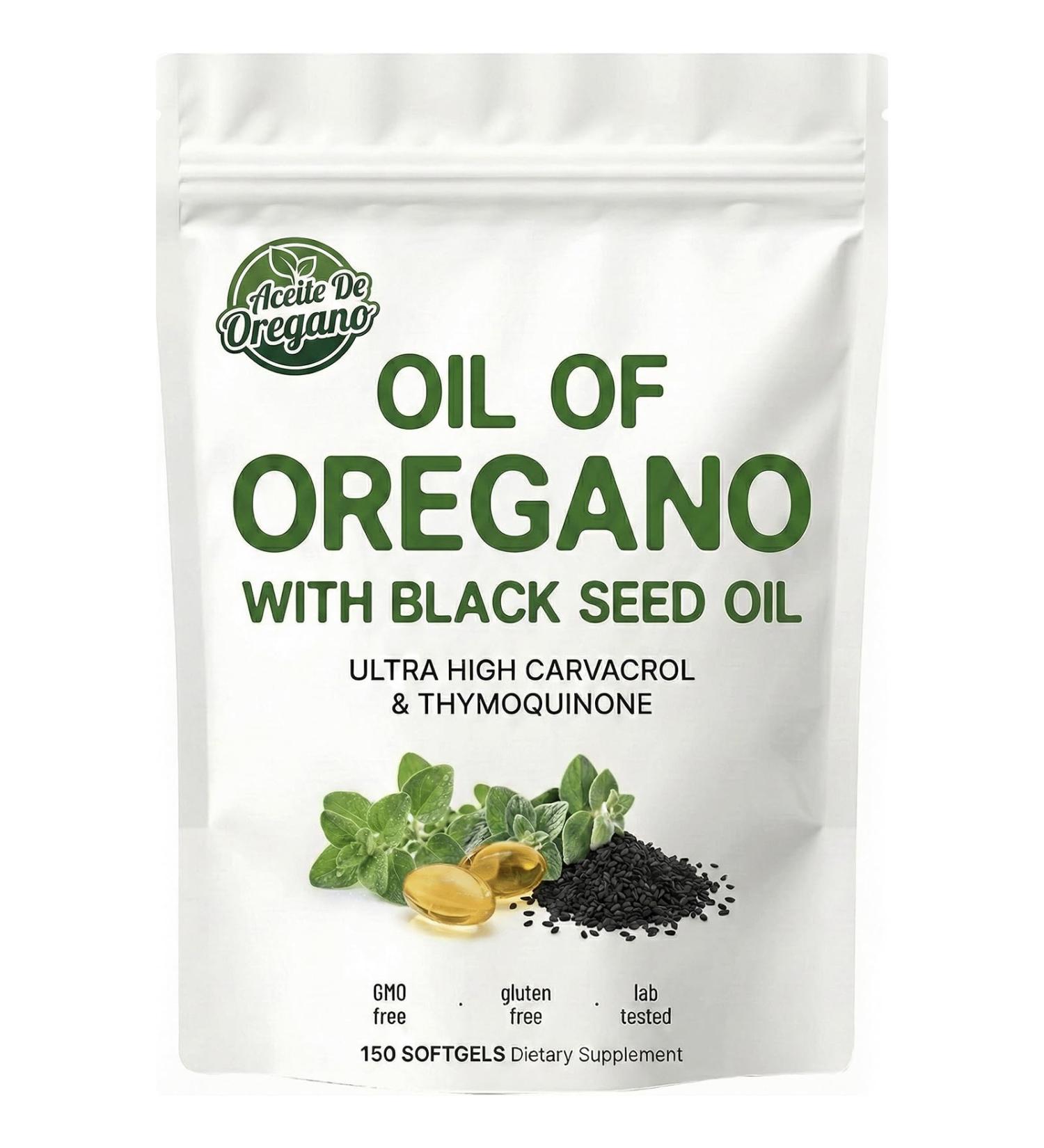 BOFEAFQ Aceite De Oregano Capsulas 2 in 1 Formulated with Black Seed Oil 4X Strength Carvacrol & Thymoquinone Plant Based Non-GMO 150 Count - Buy Online on GoSupps.com